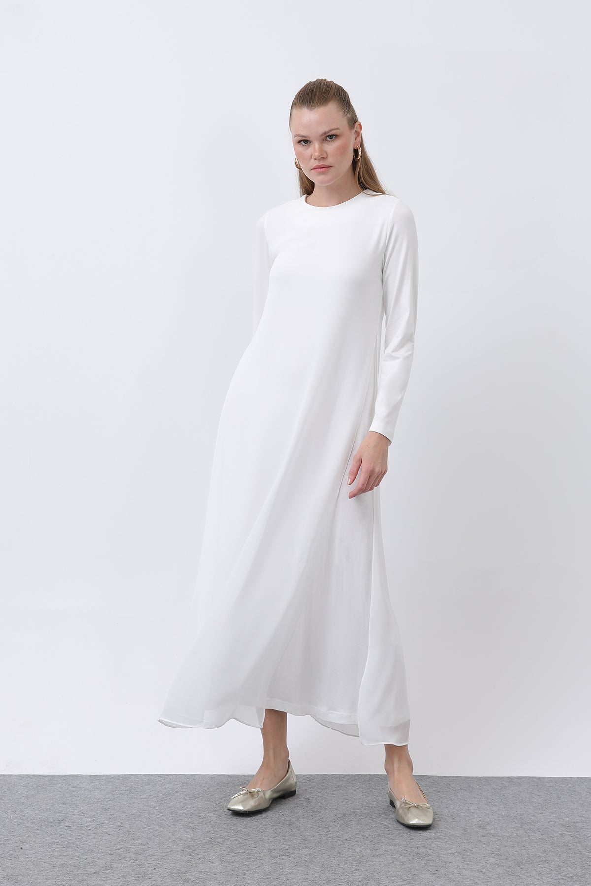 Kadın Şifon Detaylı uzun Elbise - 12447ELB