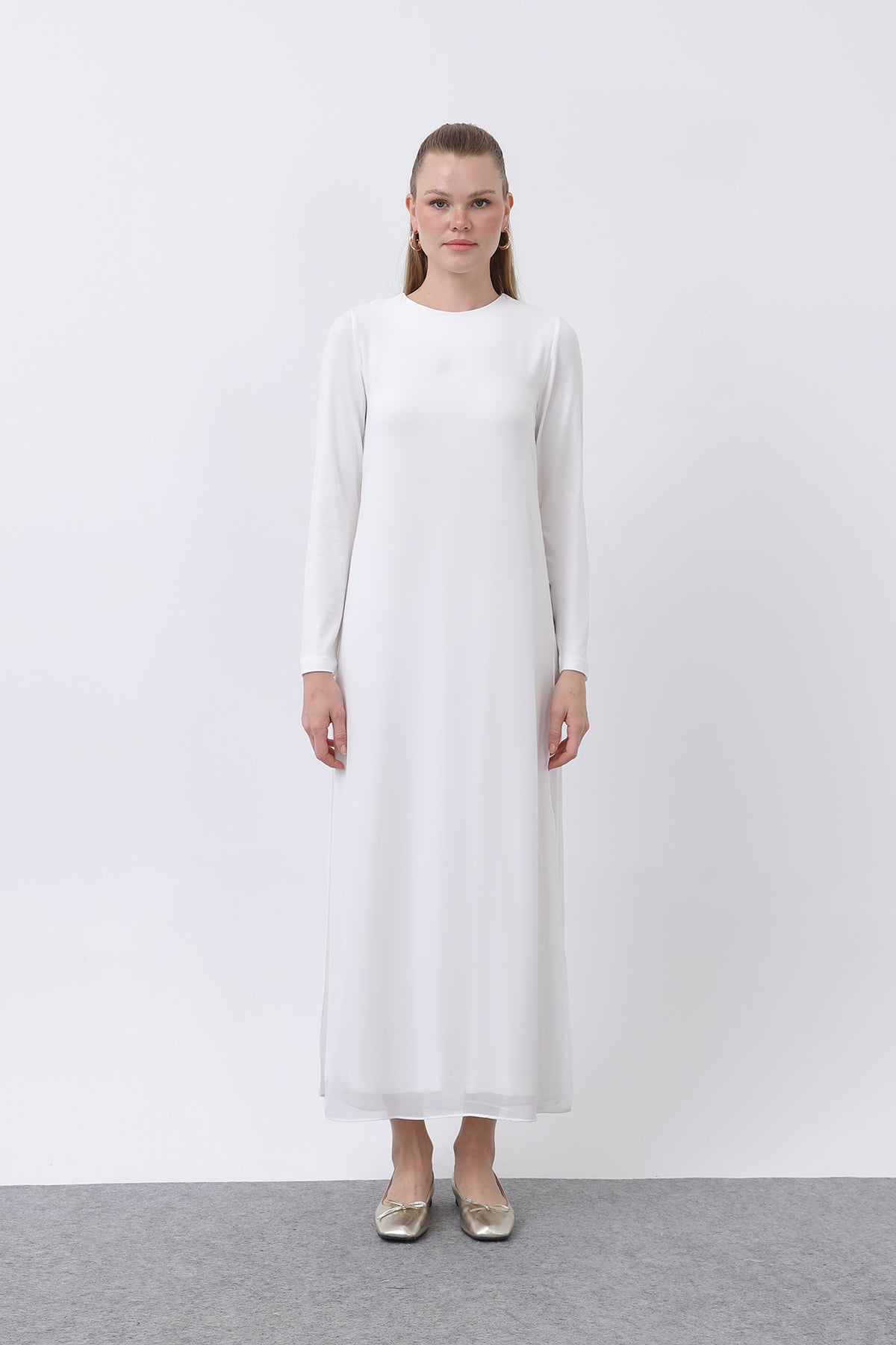 Kadın Şifon Detaylı uzun Elbise - 12447ELB