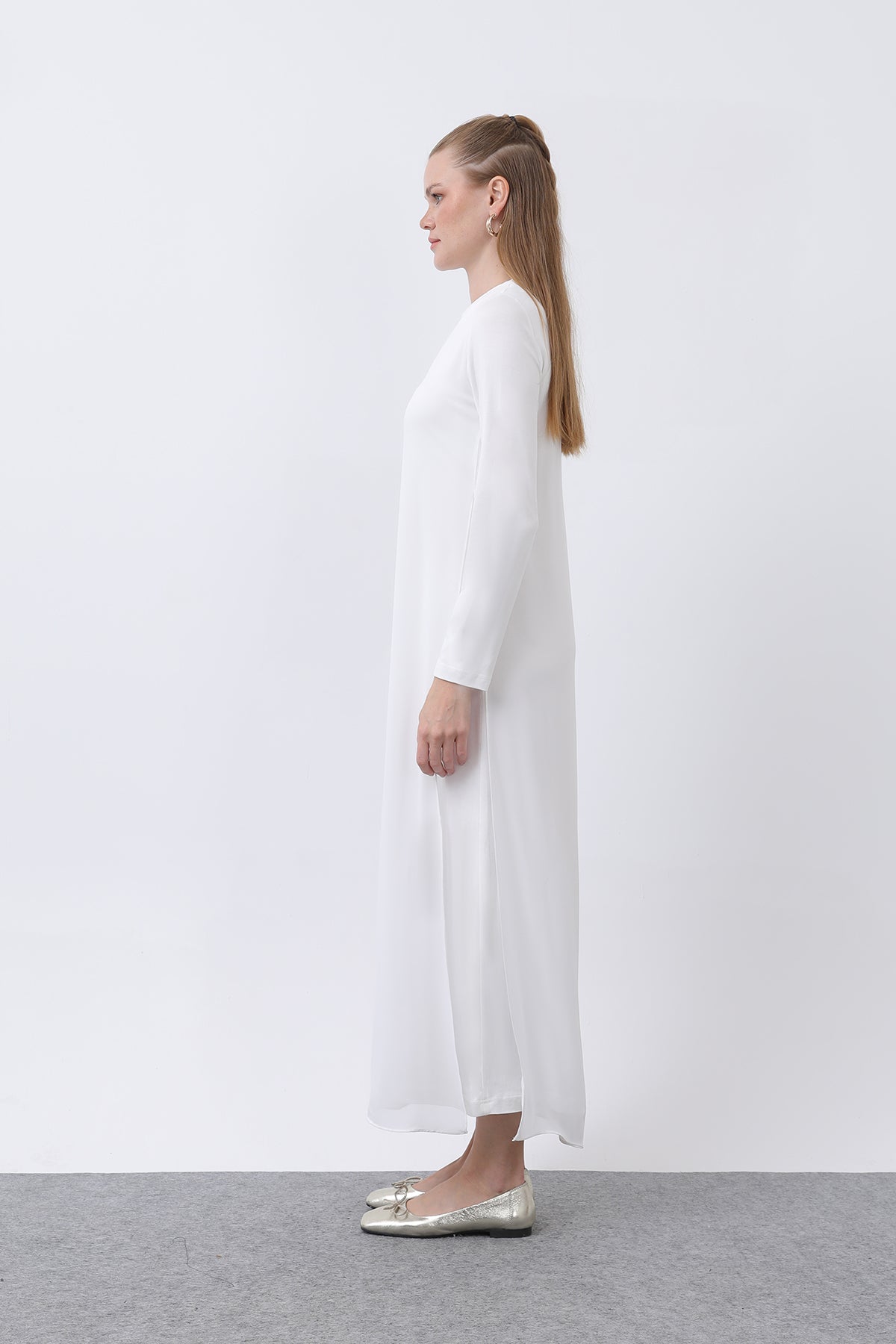 Kadın Şifon Detaylı uzun Elbise - 12447ELB