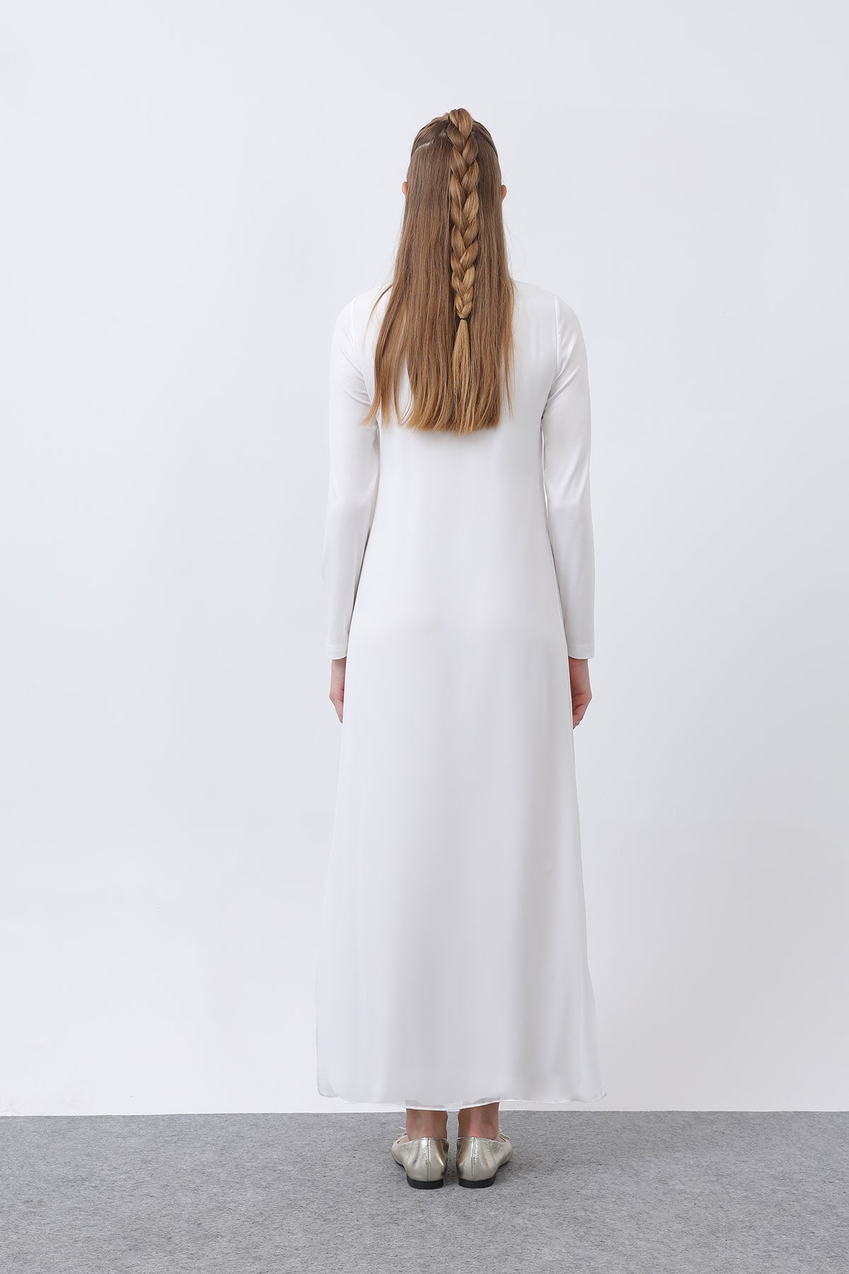 Kadın Şifon Detaylı uzun Elbise - 12447ELB