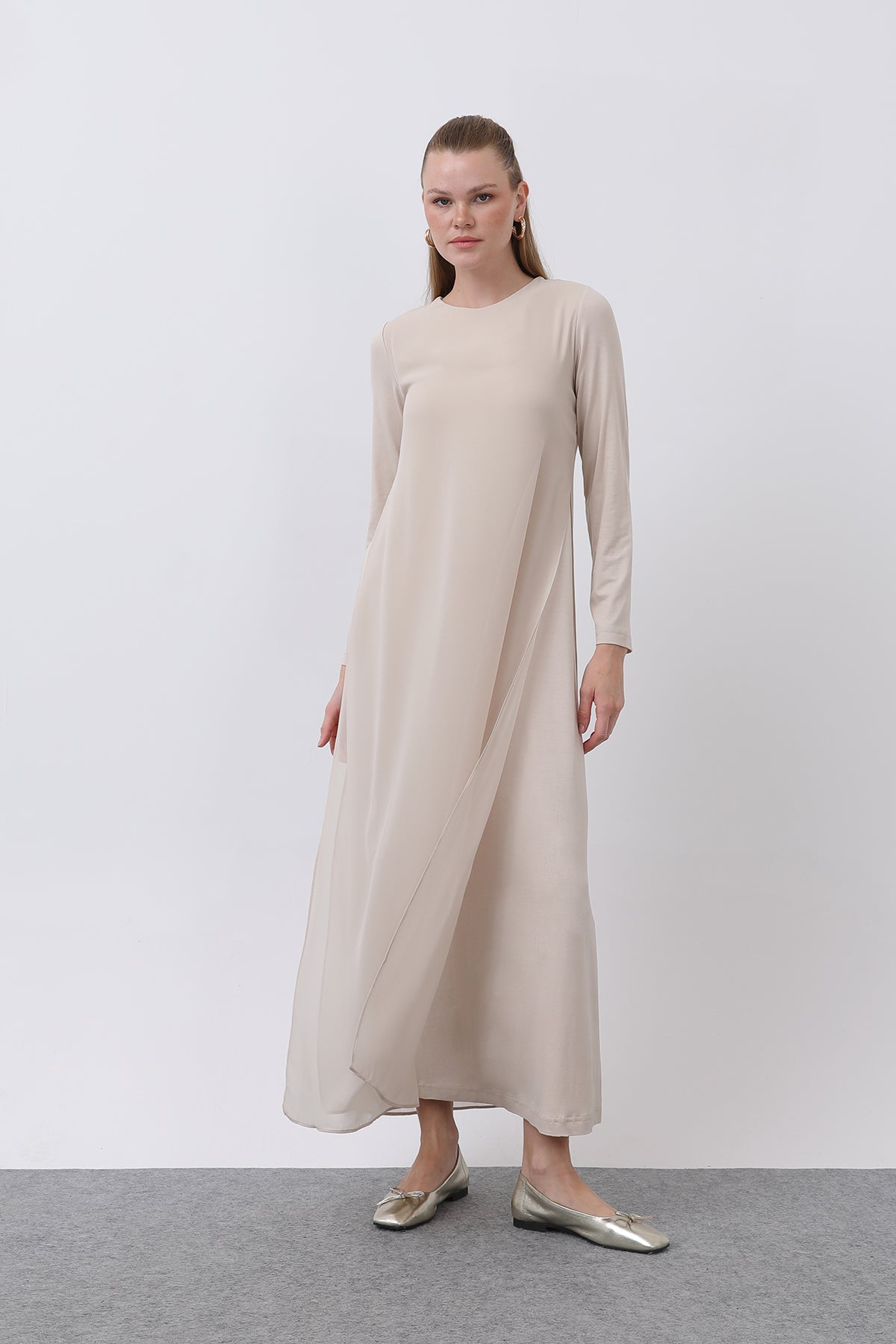 Kadın Şifon Detaylı uzun Elbise - 12447ELB