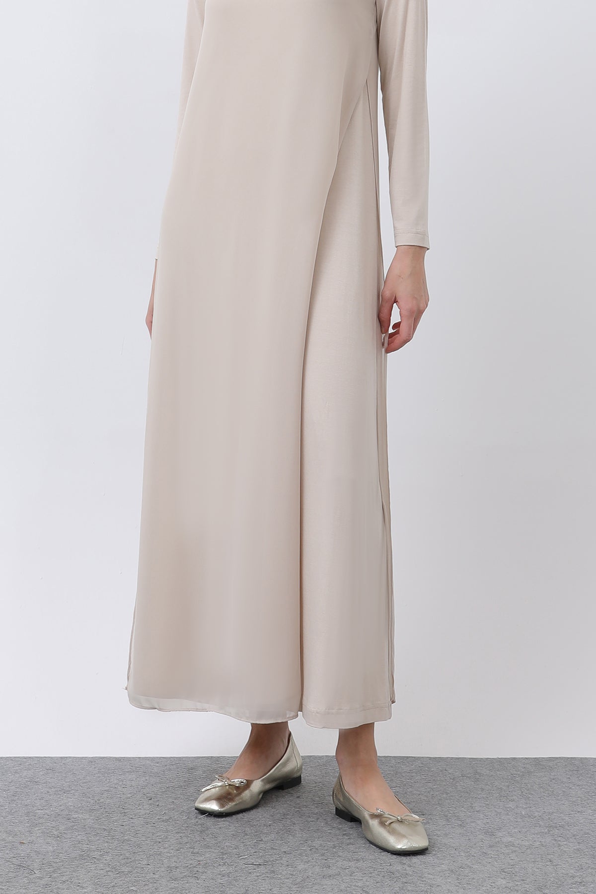 Kadın Şifon Detaylı uzun Elbise - 12447ELB