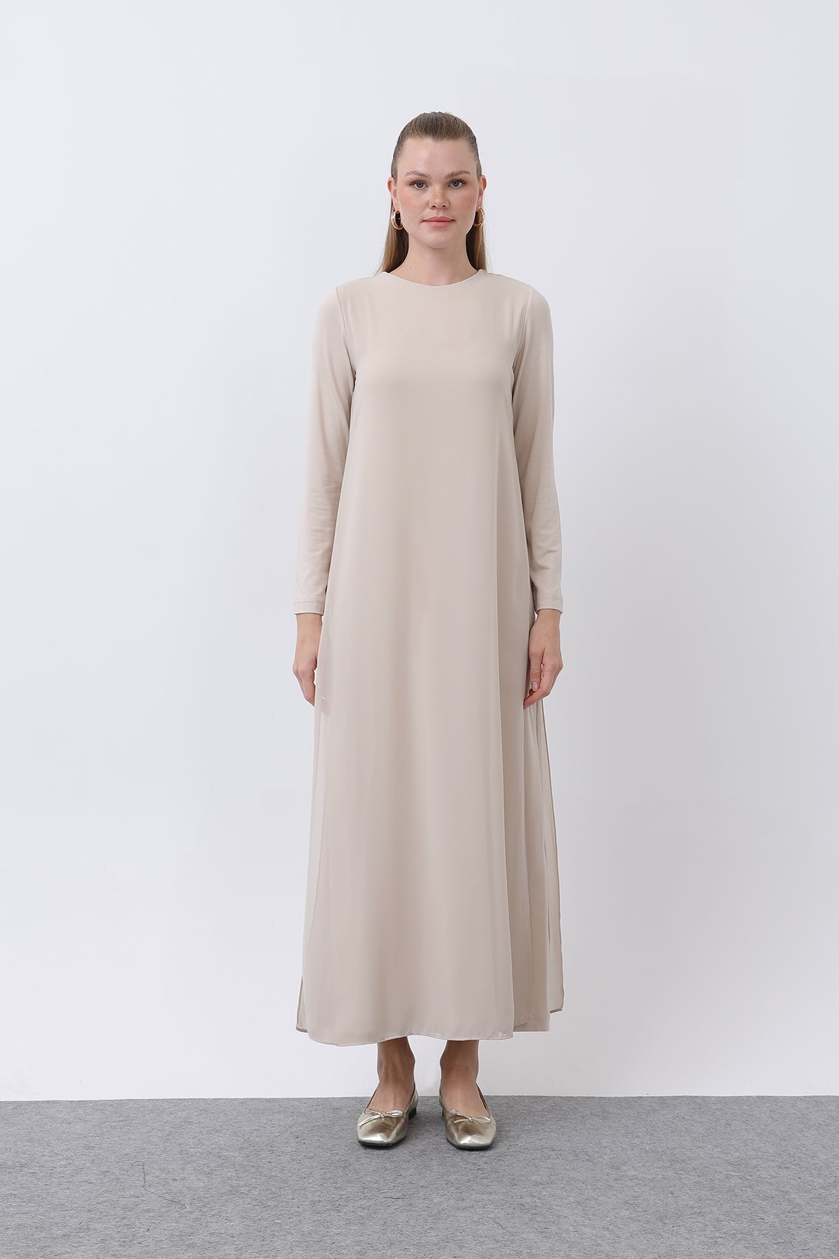 Kadın Şifon Detaylı uzun Elbise - 12447ELB