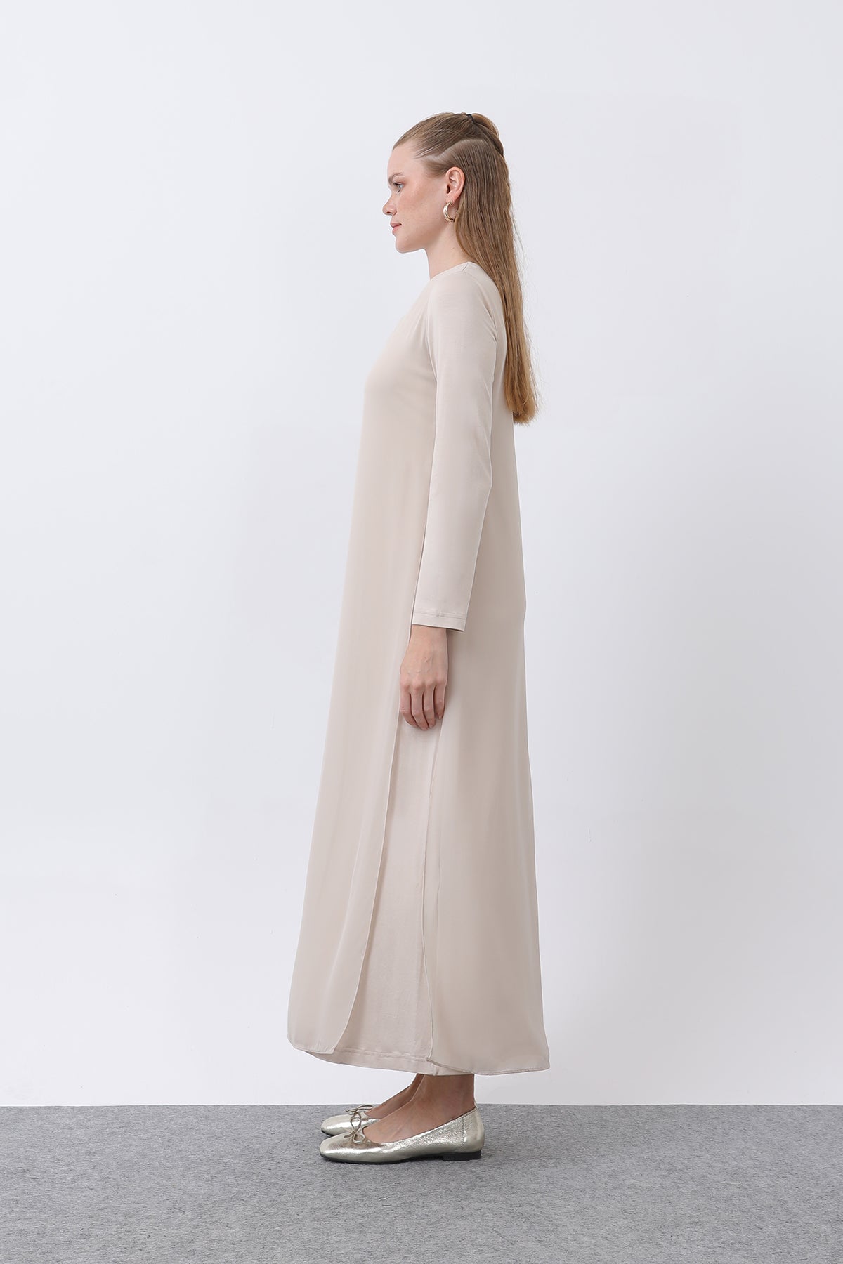 Kadın Şifon Detaylı uzun Elbise - 12447ELB