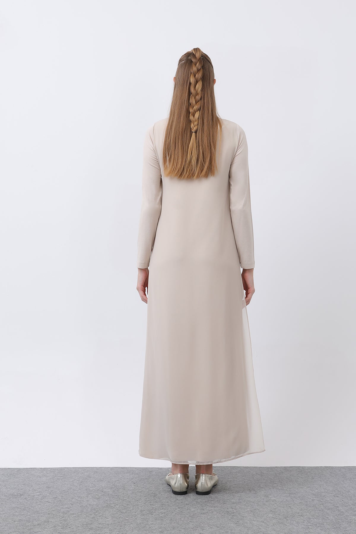 Kadın Şifon Detaylı uzun Elbise - 12447ELB