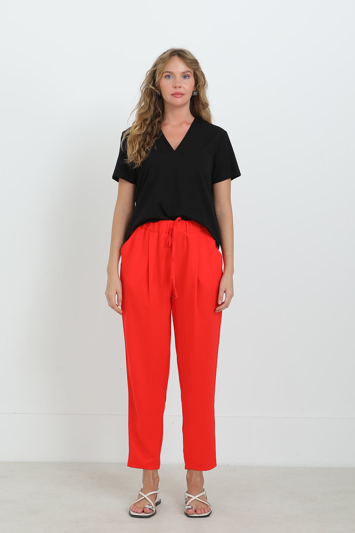 Kadın Beli Bağlamalı Havuç Form Pantolon - 18102PNT