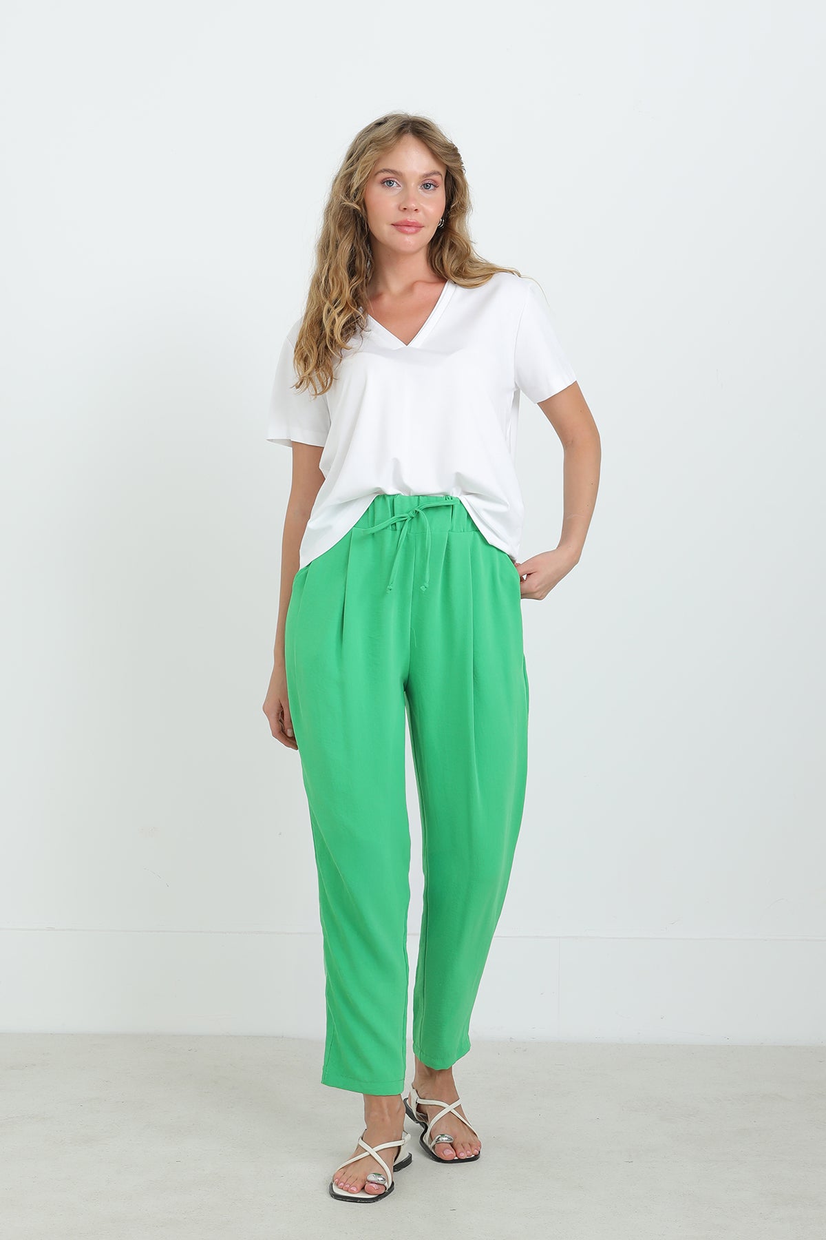 Kadın Beli Bağlamalı Havuç Form Pantolon - 18102PNT