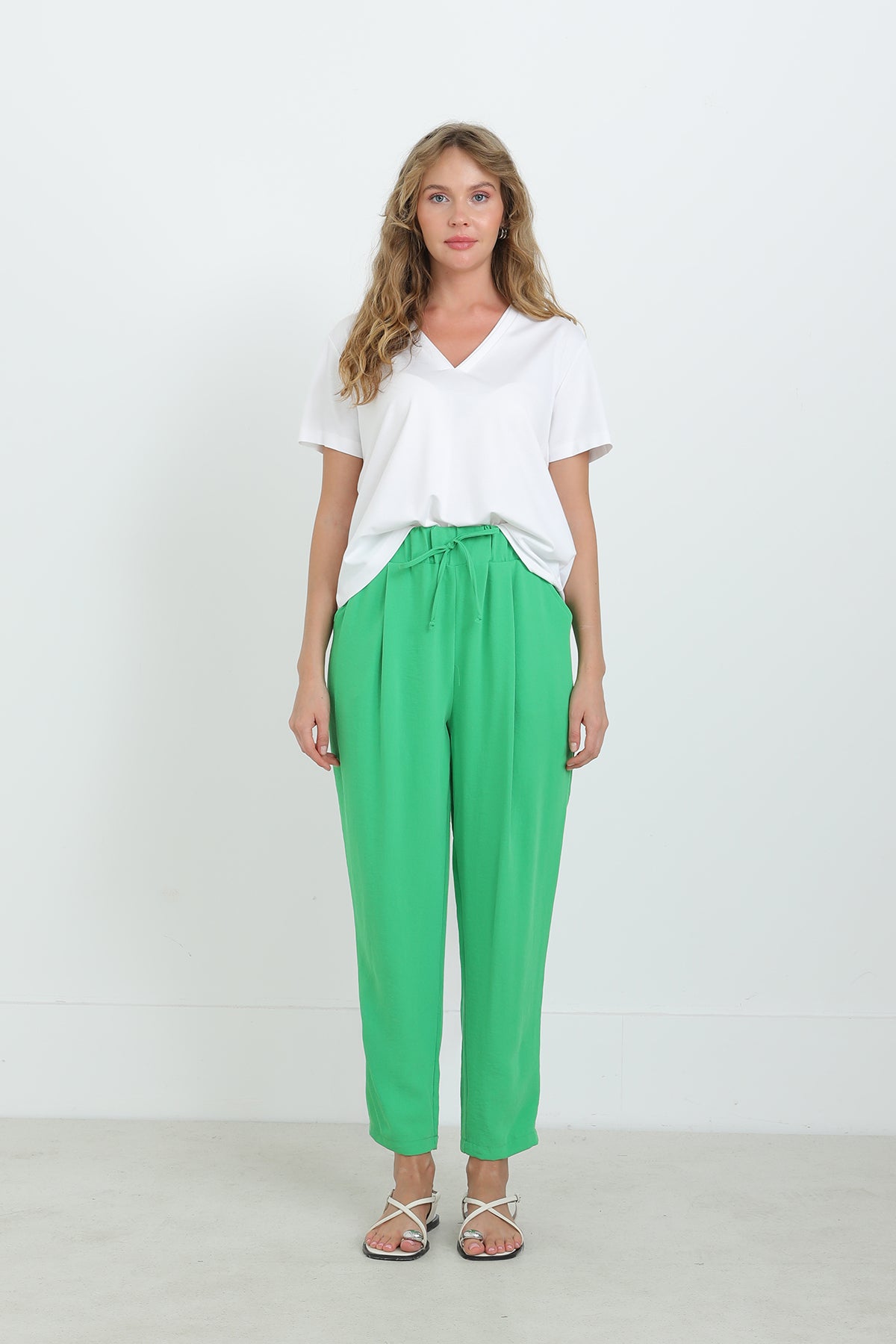 Kadın Beli Bağlamalı Havuç Form Pantolon - 18102PNT