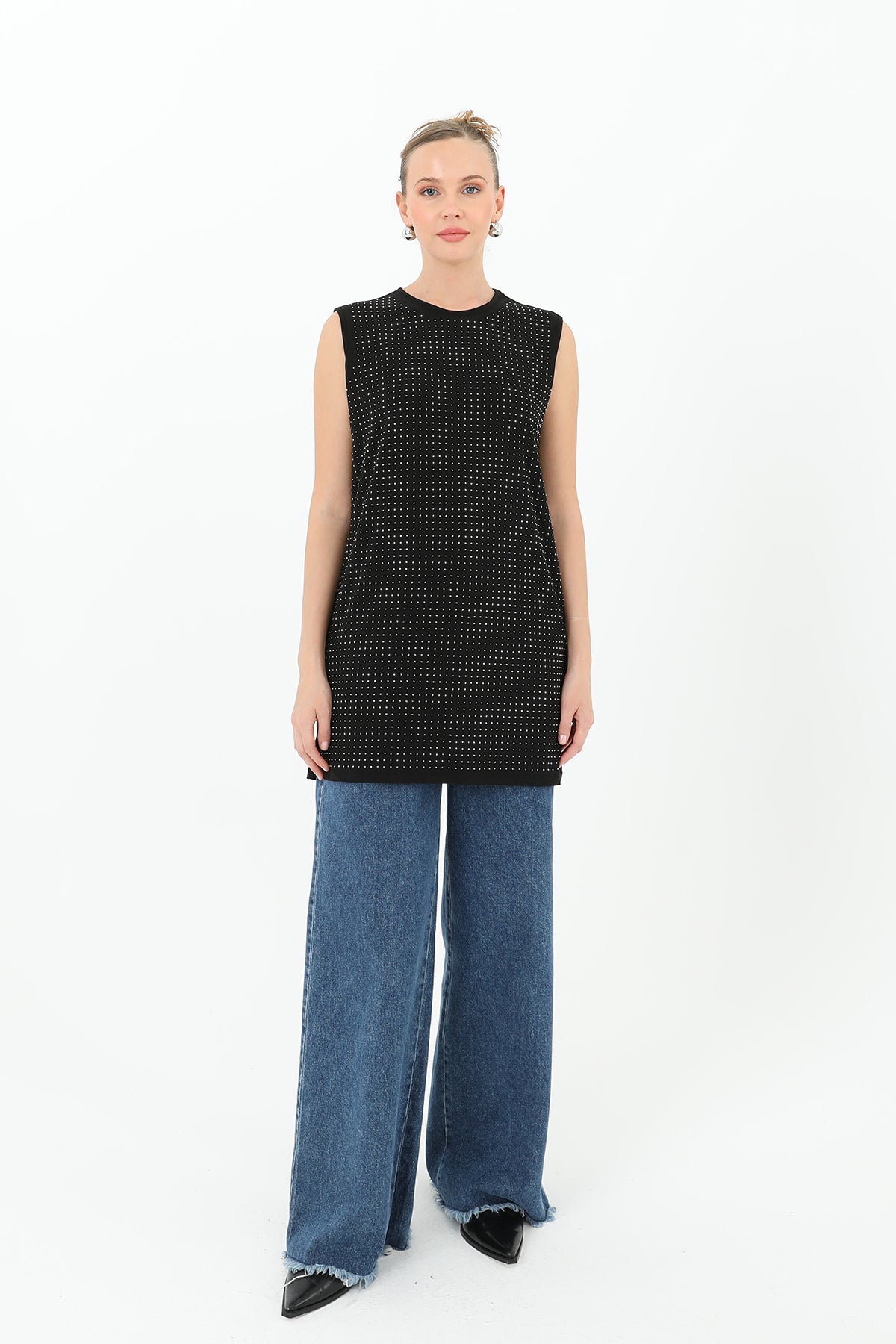 Kadın Sıfır Kol Taşlı Tunik -24S-10525TUN