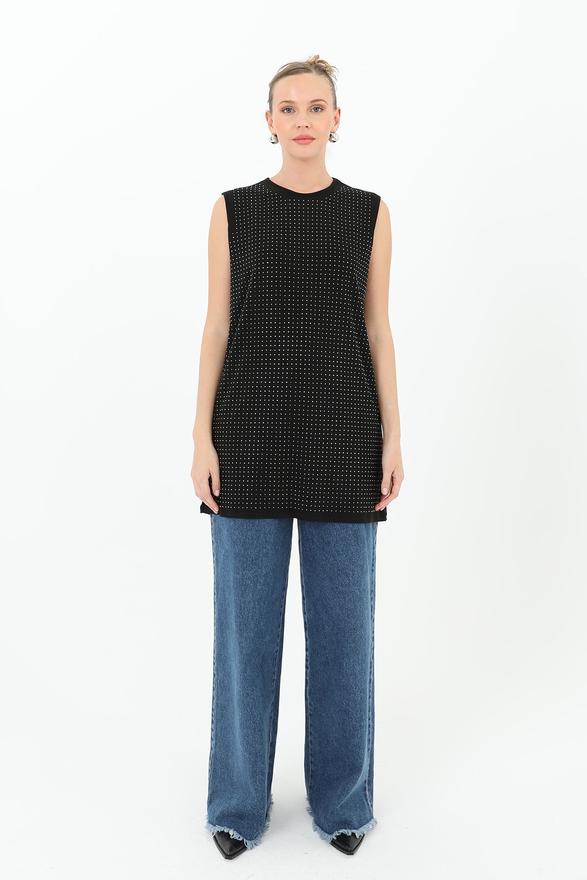 Kadın Sıfır Kol Taşlı Tunik -24S-10525TUN