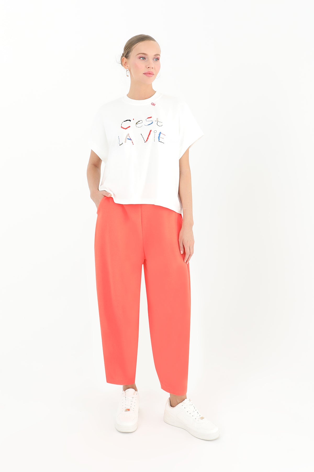 Kadın Linda Kumaş Şalvar Form Pantolon  - 18166PNT