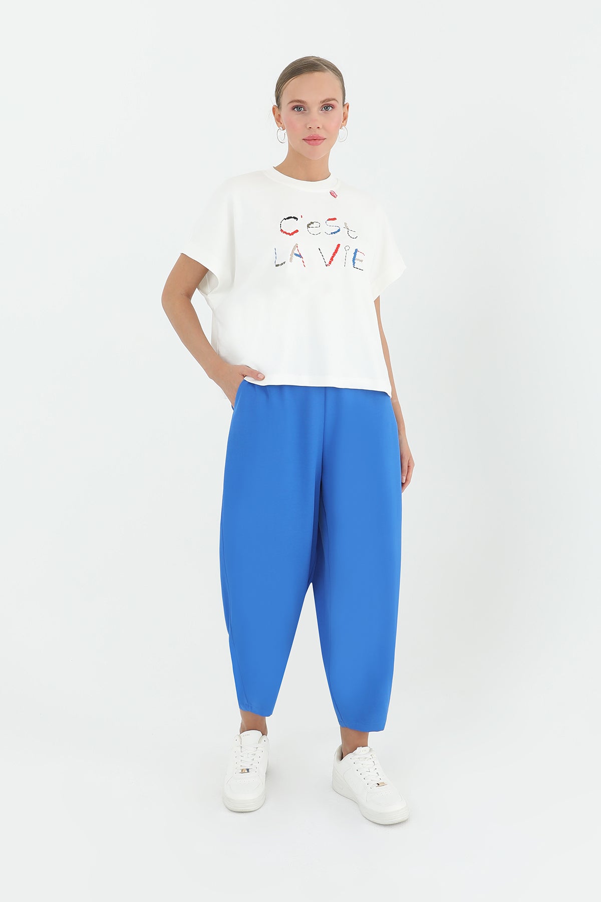 Kadın Linda Kumaş Şalvar Form Pantolon  - 18166PNT