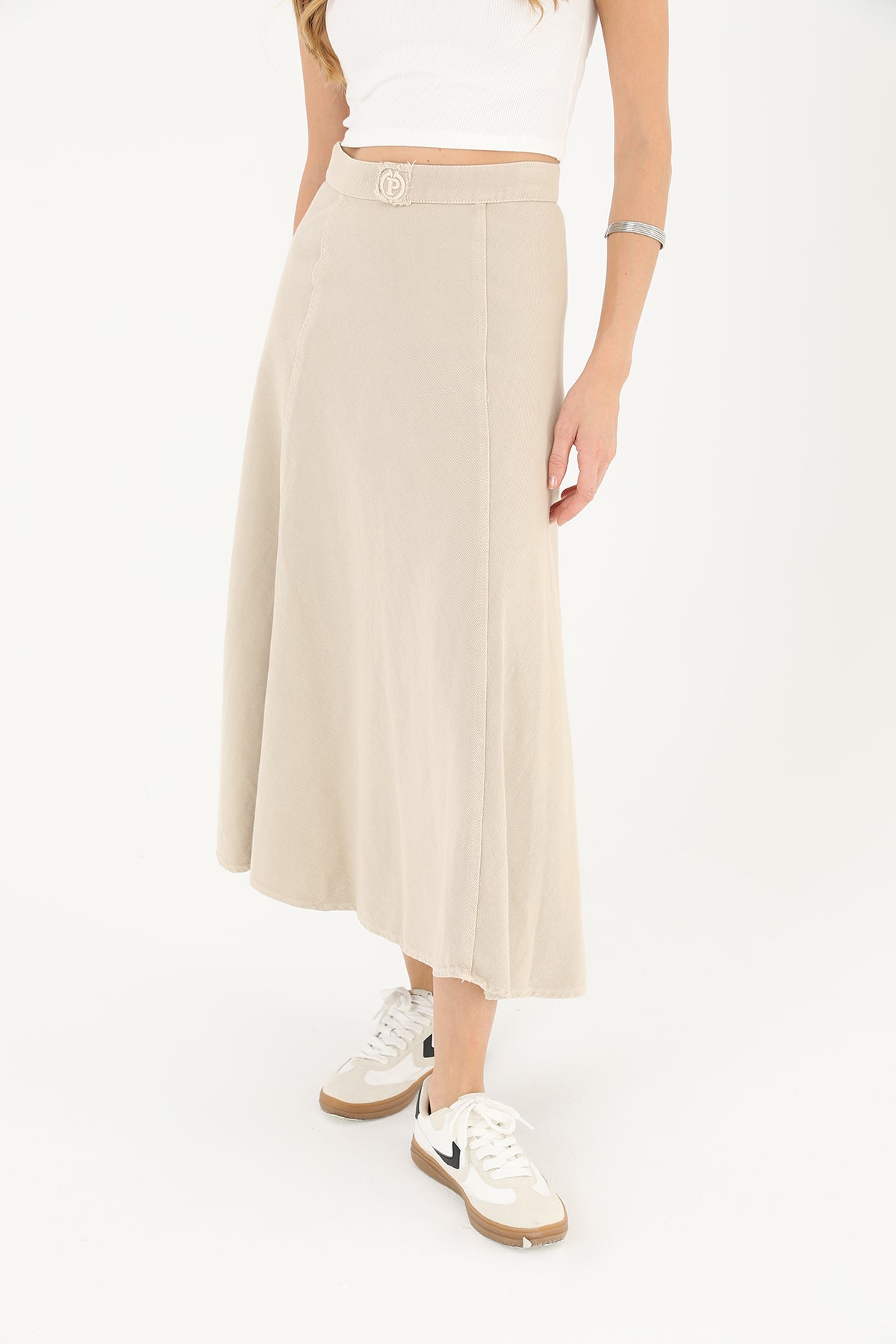 Kadın Gabardin Nakışlı Kloş Etek  - 18188ETK