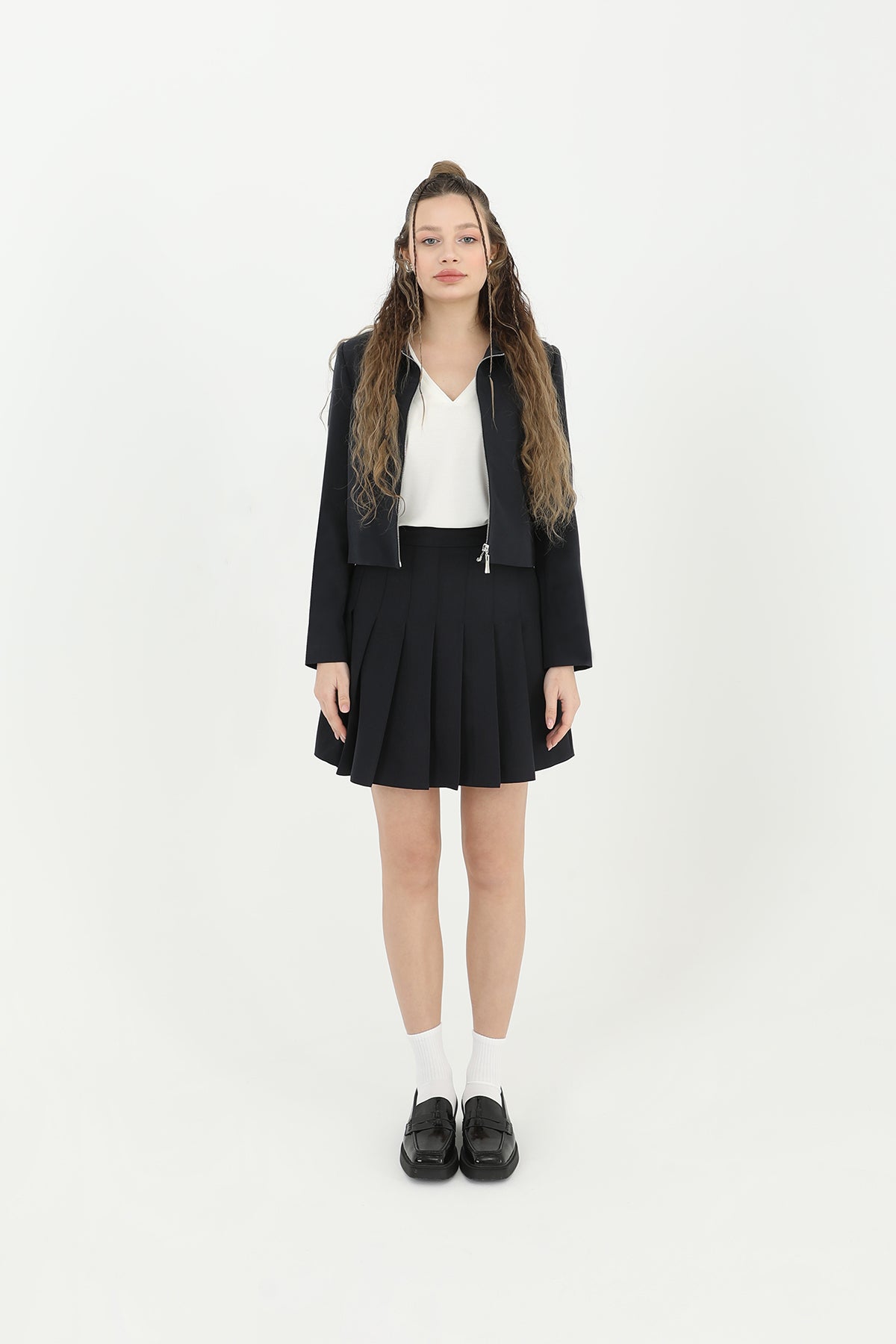 Kadın Fermuar Detaylı Kısa Ceket  - 24S-31605CKT