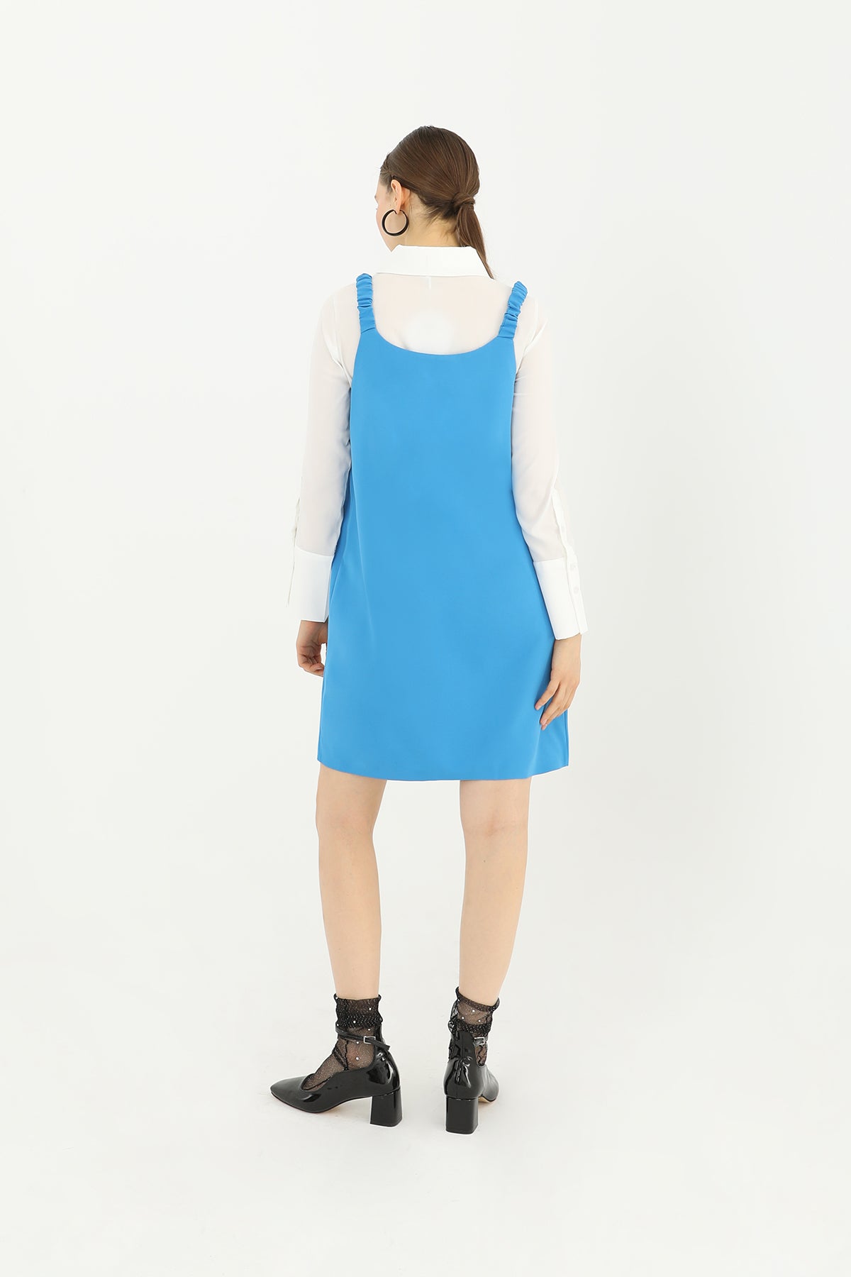 Kadın Büzgülü Askı Detaylı Kısa Elbise  - 31612ELB