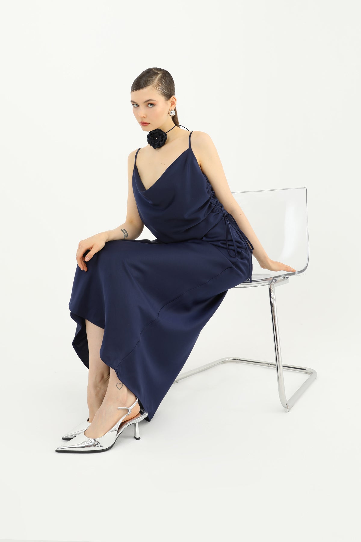 Kadın Saten Uzun Etek - 24S-31614ETK