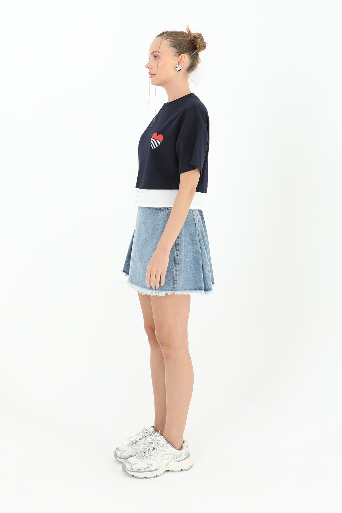 Женский Поплин С кантом С принтом Футболка - 31640TSH