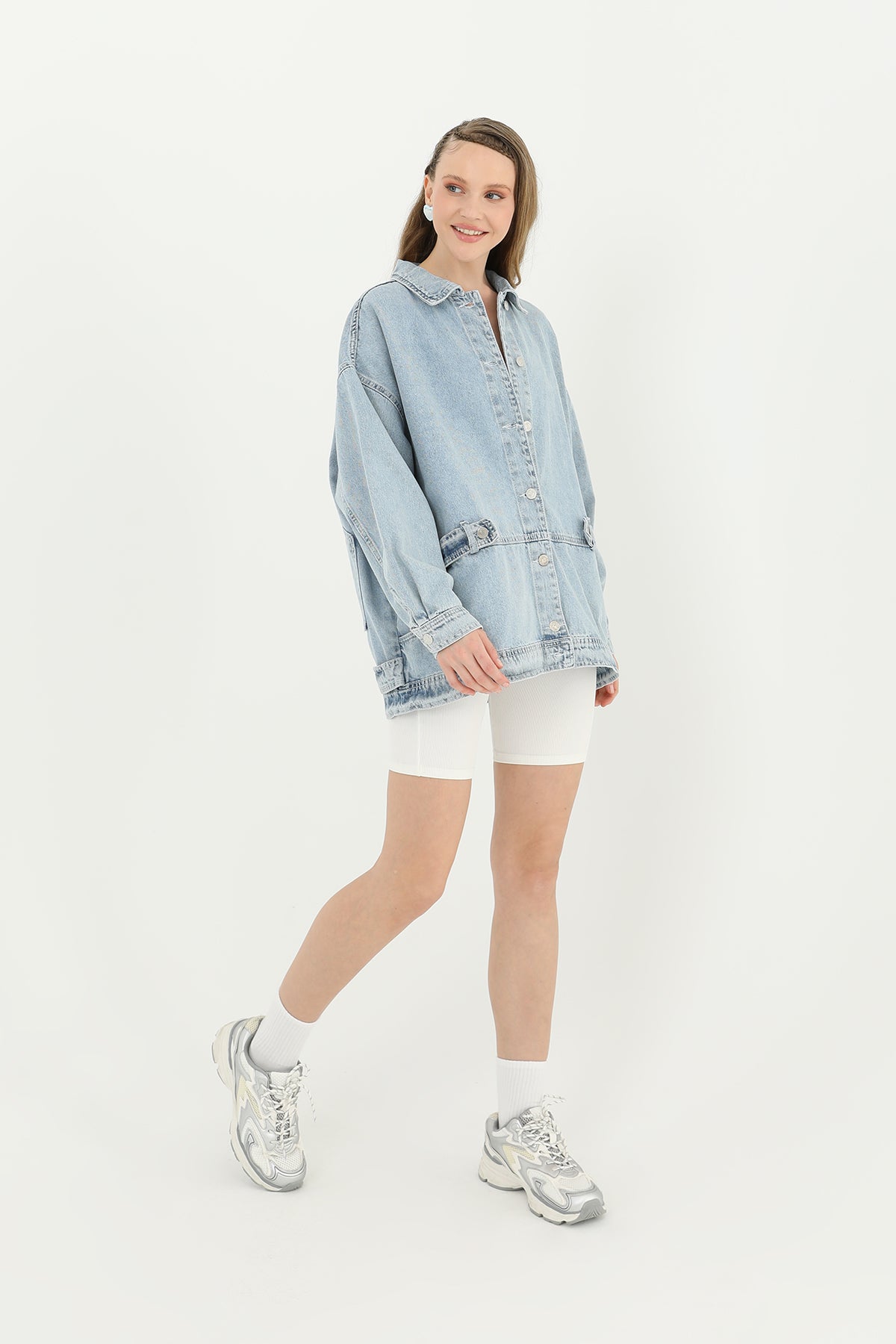 Kadın Bel Detaylı Kot Ceket - 24S-31664CKT