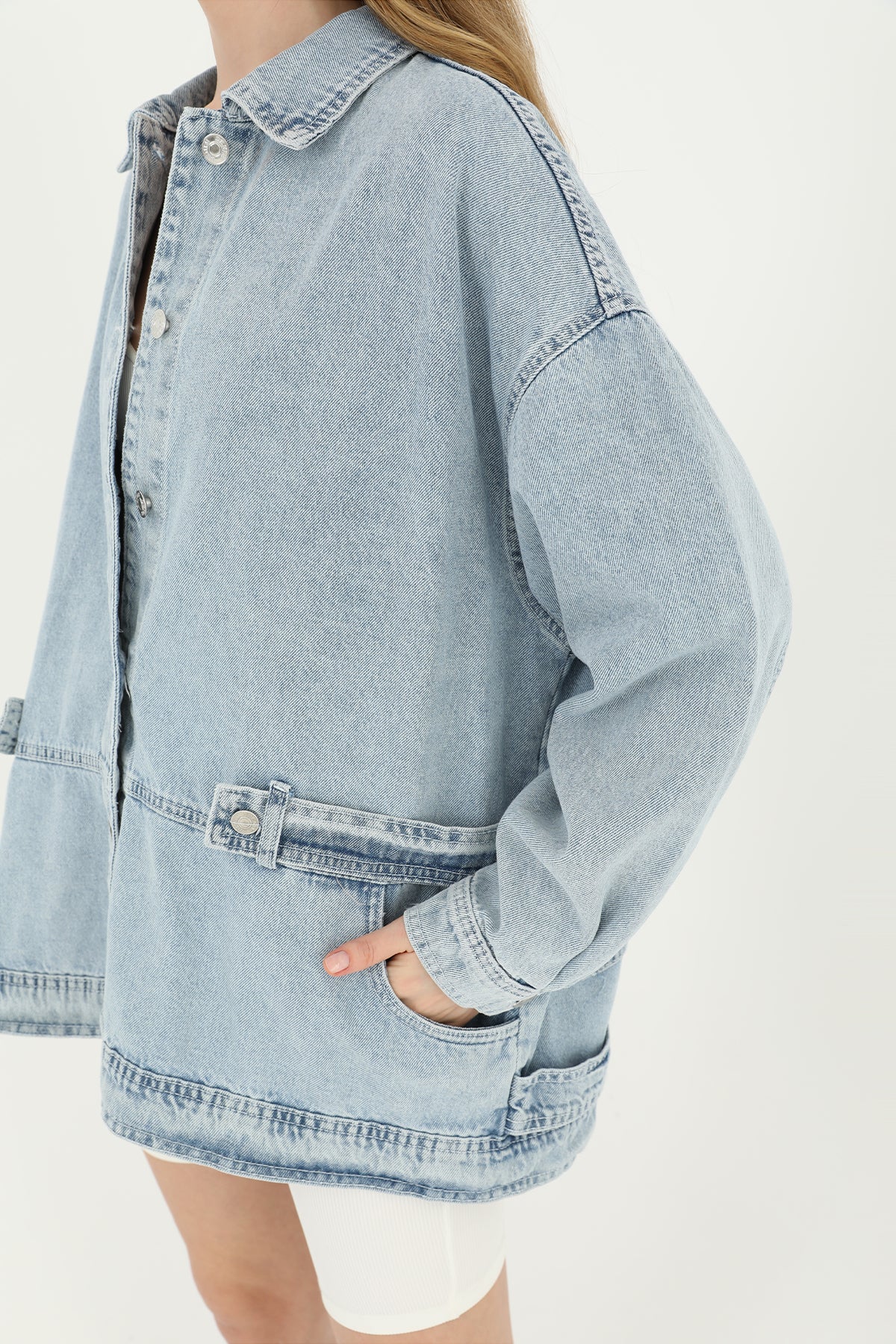 Kadın Bel Detaylı Kot Ceket - 24S-31664CKT