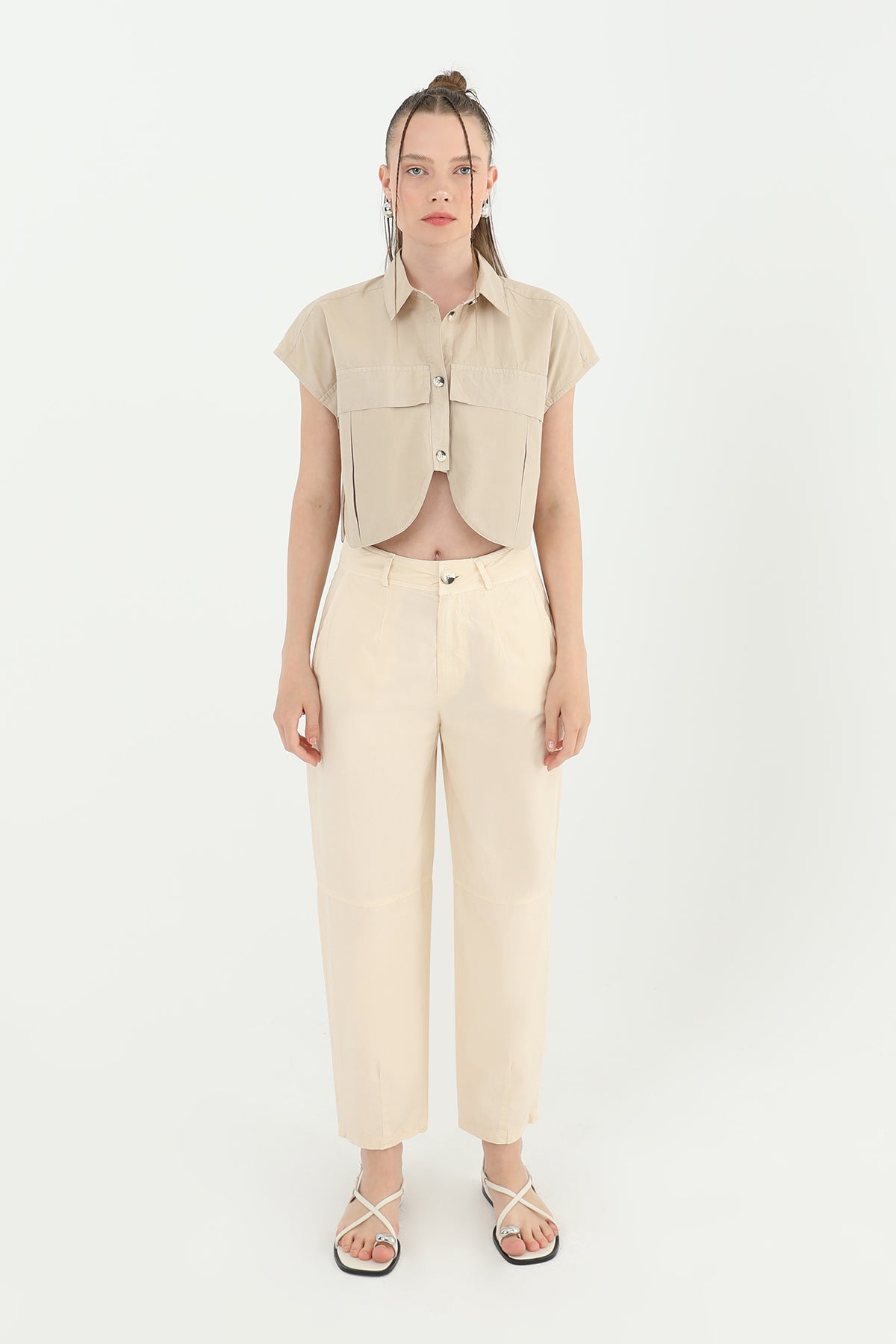 Kadın Yüksek Bel Cepli Pantolon  - 31710PNT