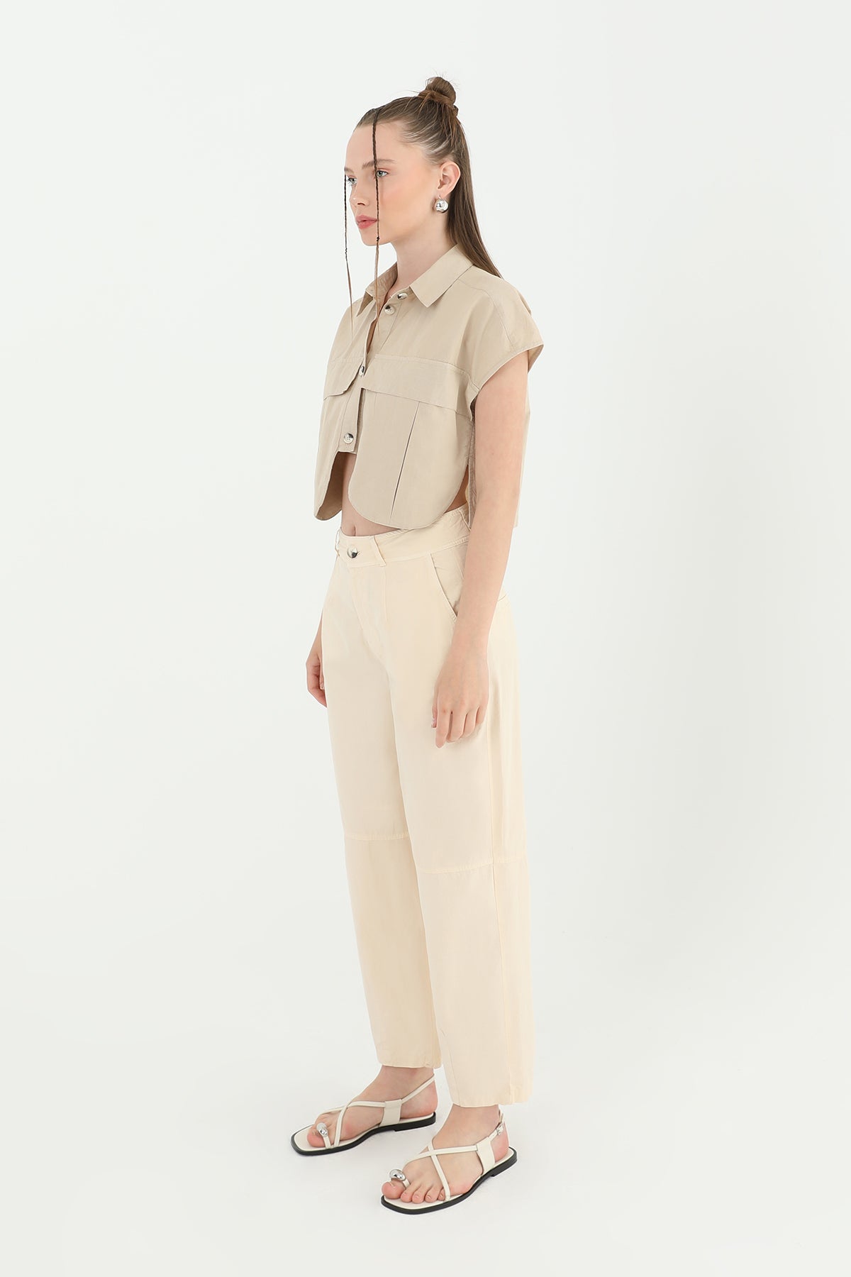 Kadın Yüksek Bel Cepli Pantolon  - 31710PNT