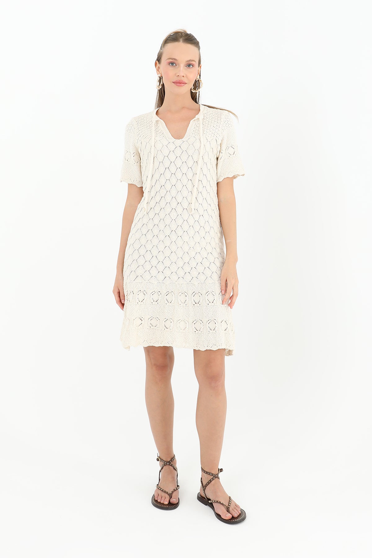 Kadın Brodeli Mini Elbise  - 31733ELB