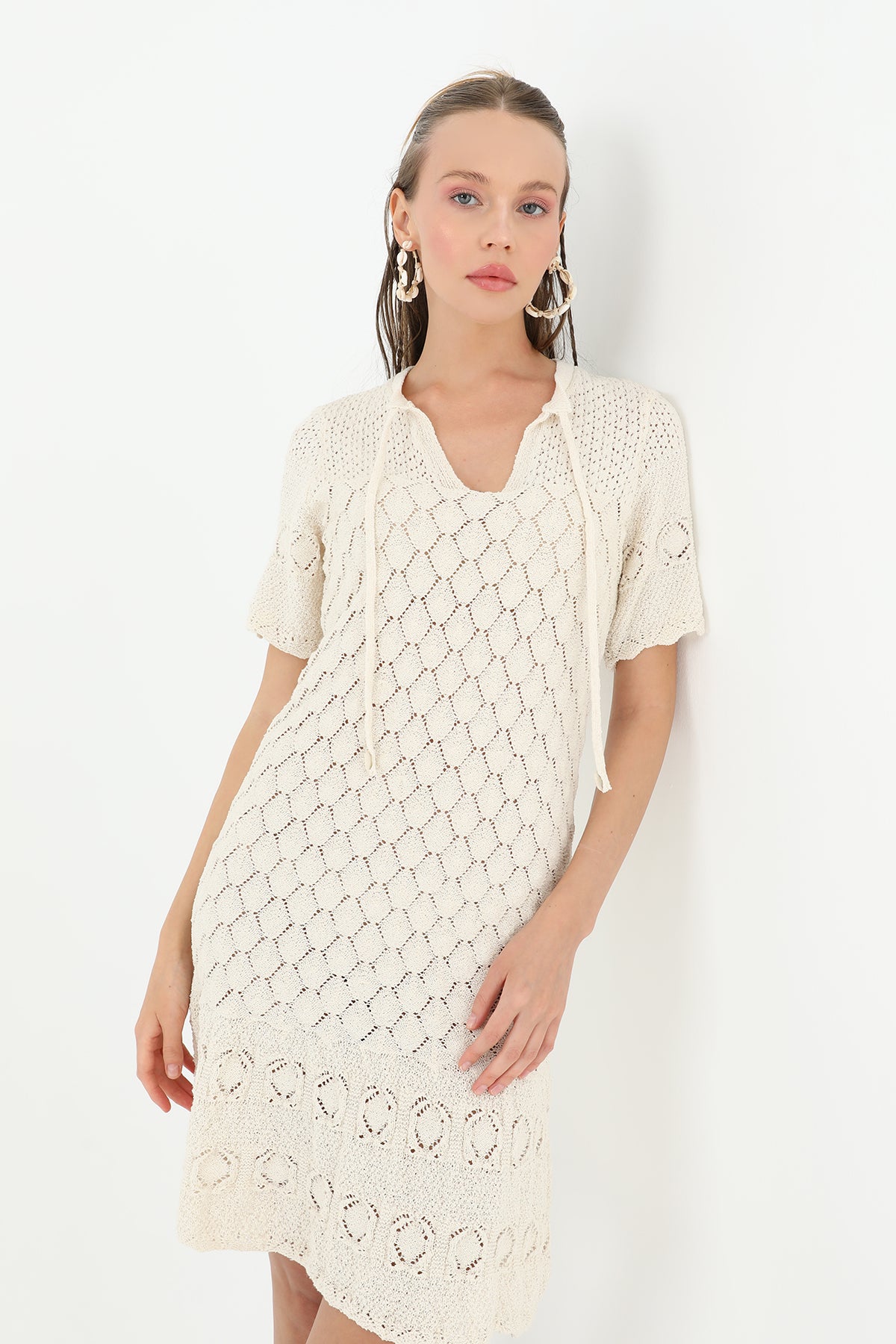 Kadın Brodeli Mini Elbise  - 31733ELB