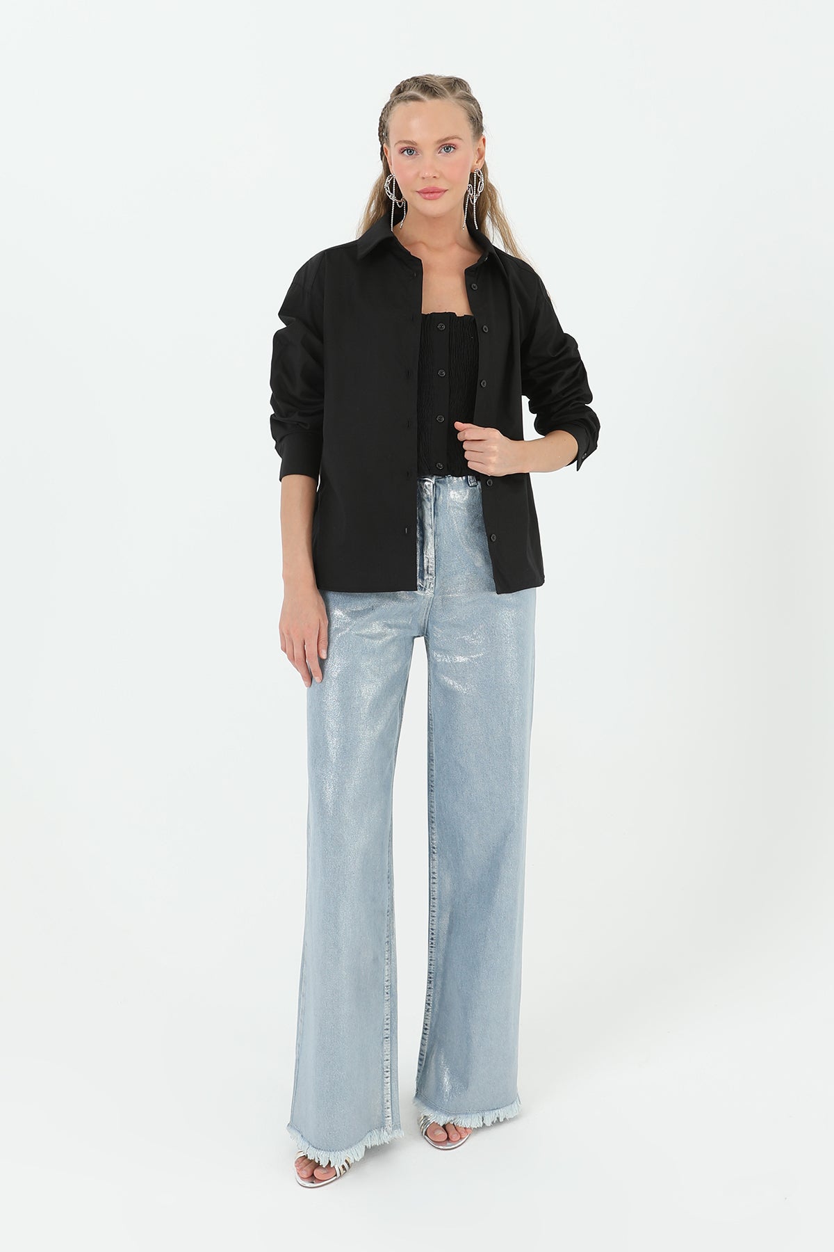 Kadın Varaklı Bol Pantolon - 31787PNT