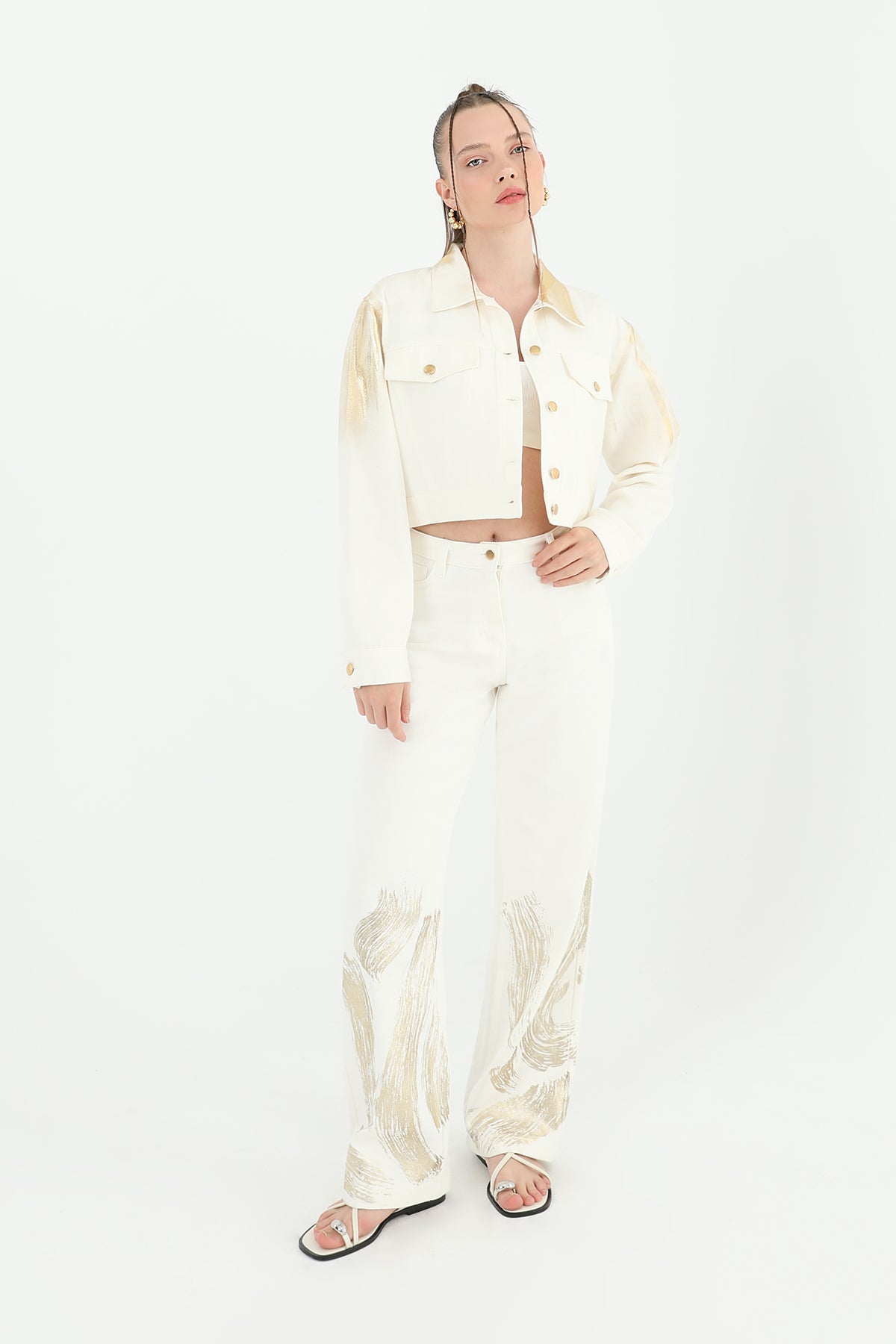 Kadın Varaklı Pantolon -24S-31798PNT