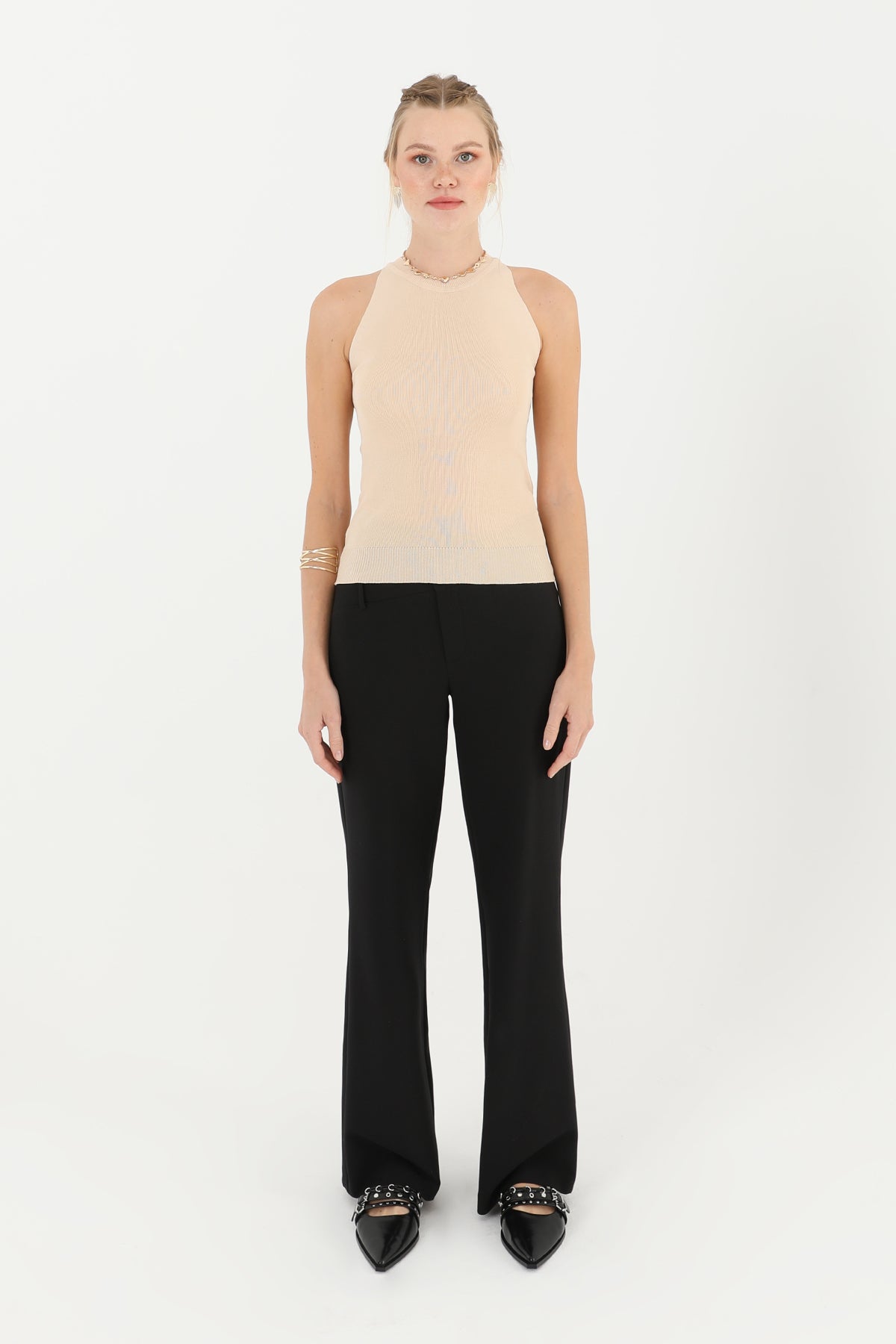 Kadın Yuvarlak Yaka Sıfır Kollu Bluz  - 31860BLZ