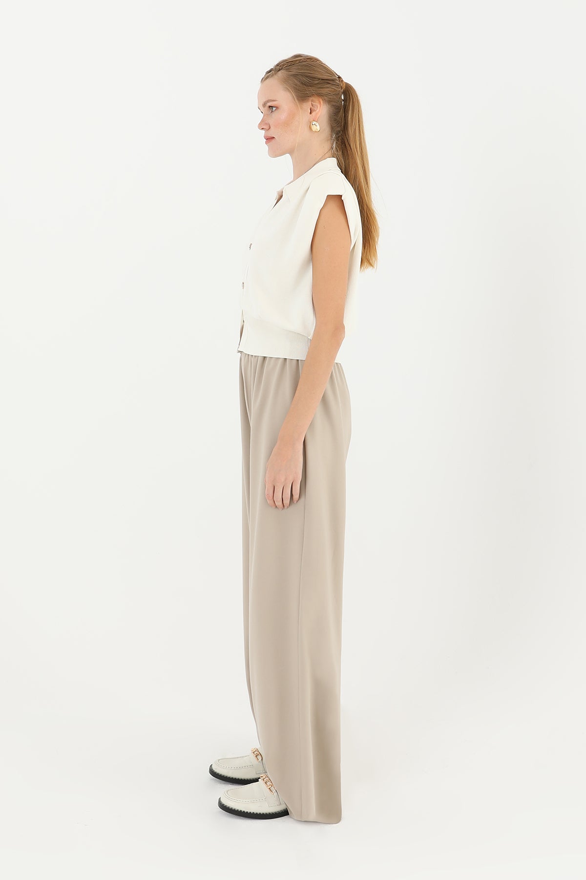 Kadın V Yakalı Çelik Örme Gömlek  - 31864GML