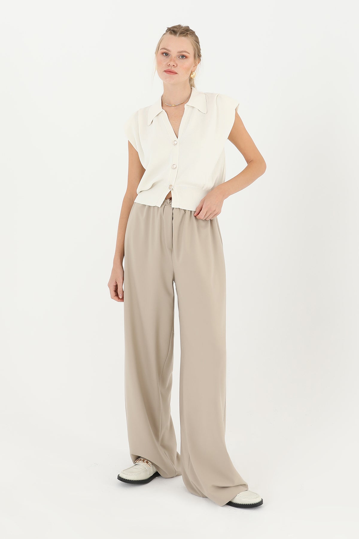 Kadın V Yakalı Çelik Örme Gömlek  - 31864GML