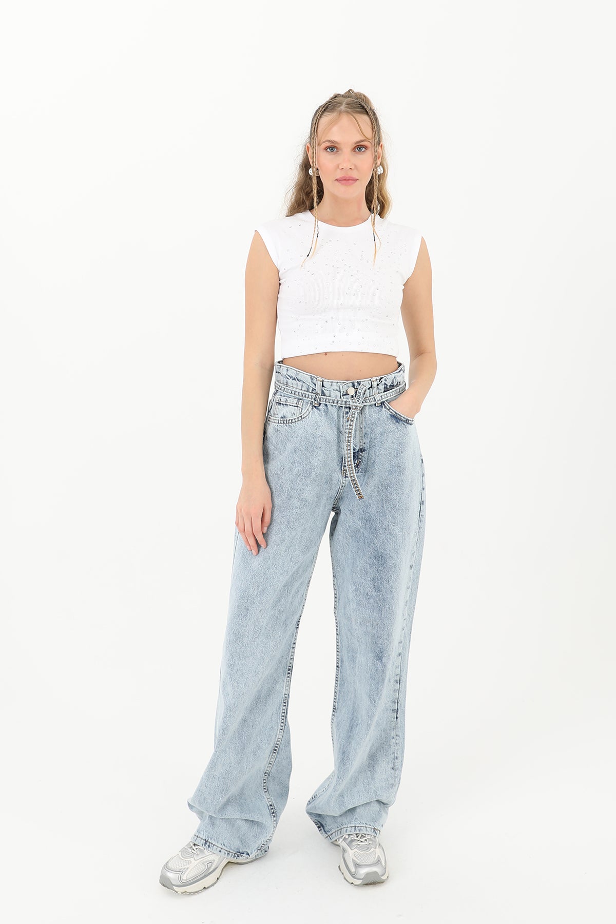 Kadın Belden Bağlamalı Denim Pantolon - 31878PNT