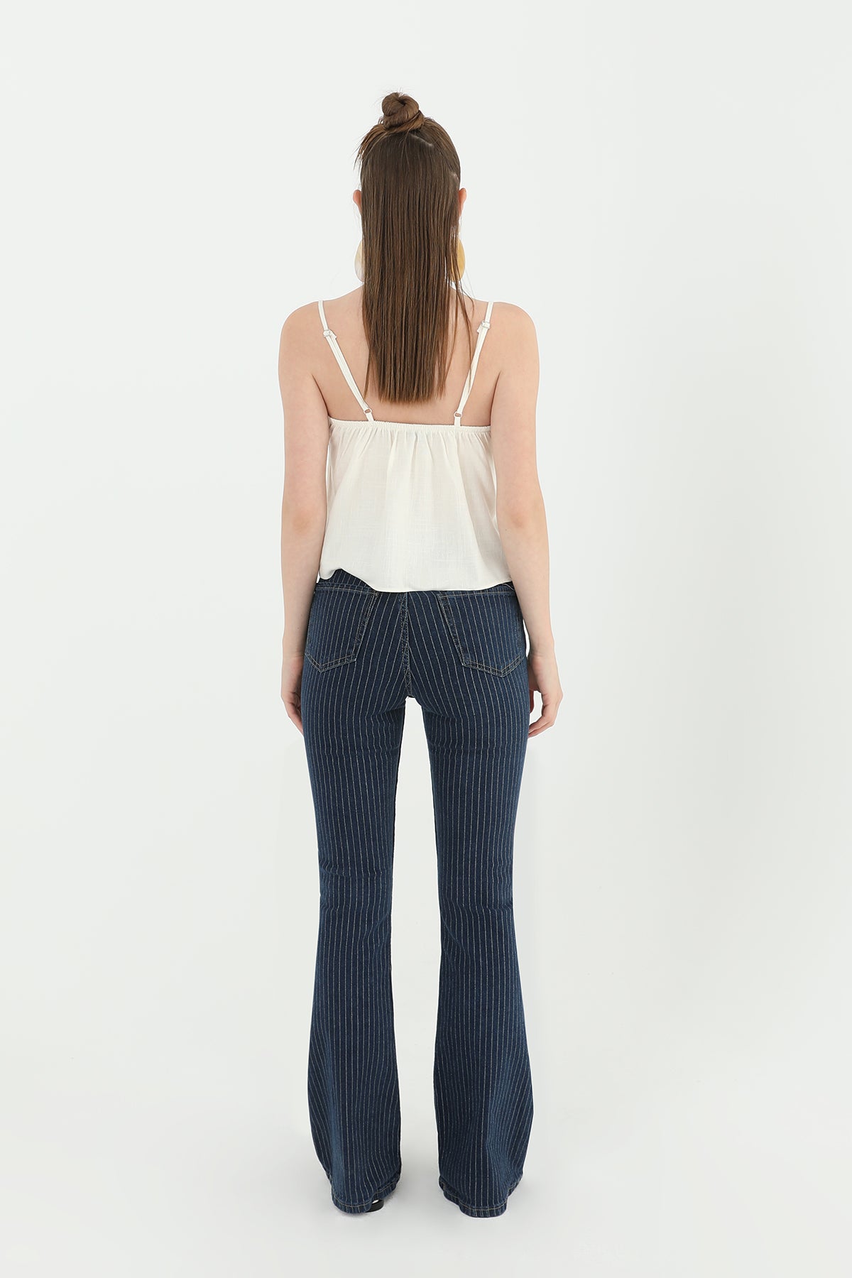 Kadın Çizgili Bol Denim Pantolon - 31879PNT