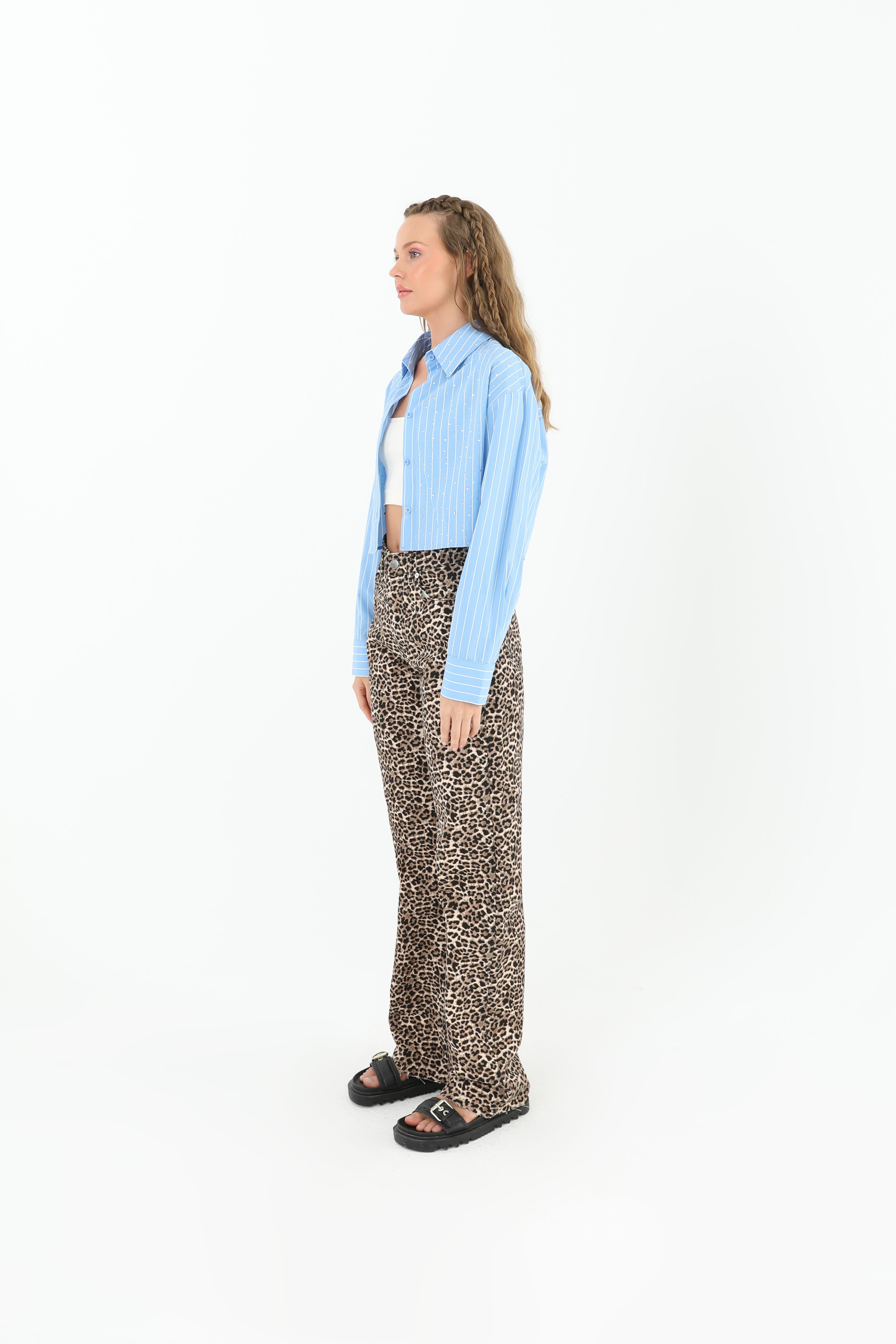 Kadın Leoparlı Bol Pantolon - 31880PNT