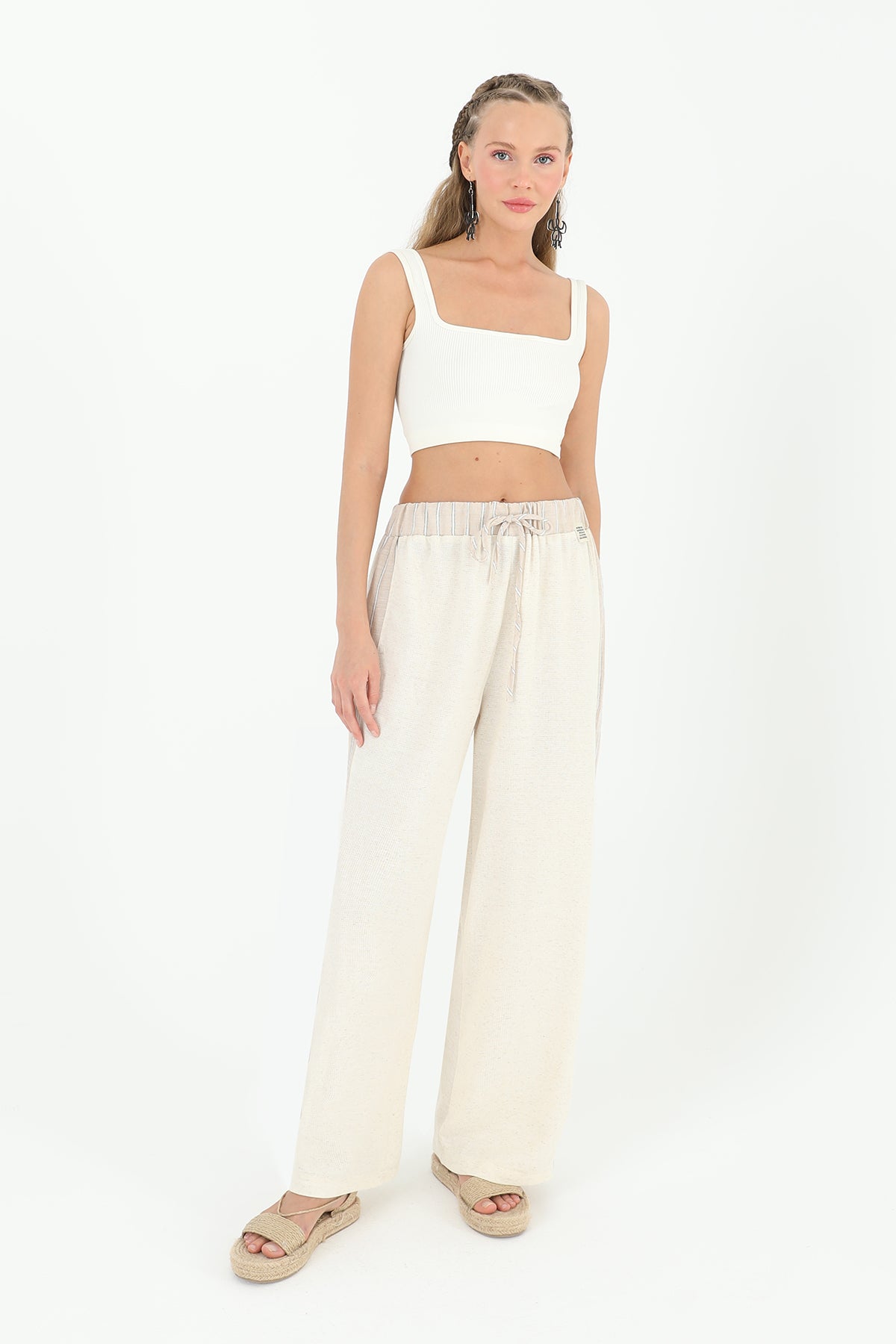 Kadın Belden Bağlamalı Yanları Şeritli Pantolon  - 31884PNT