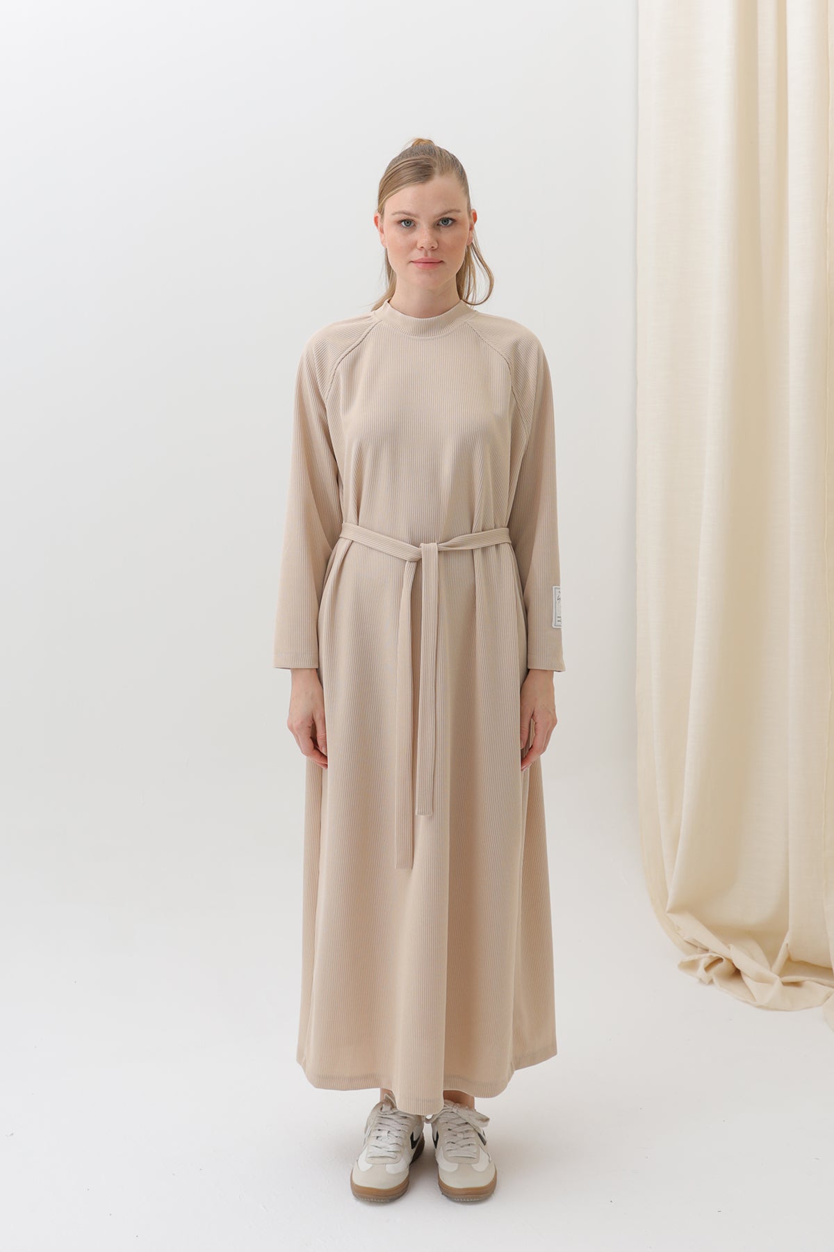 Kadın Kuşak Detaylı Rahat Kesim Triko Elbise-12590ELB