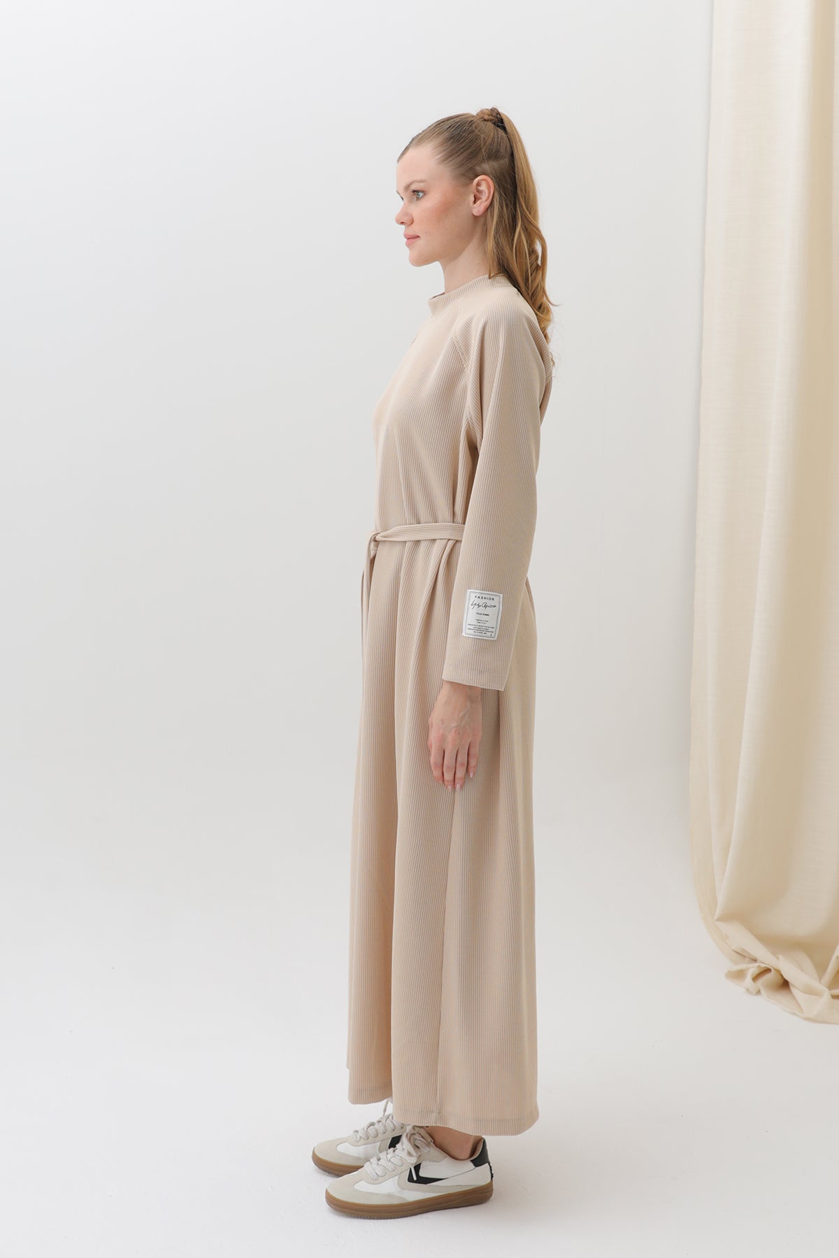 Kadın Kuşak Detaylı Rahat Kesim Triko Elbise-12590ELB