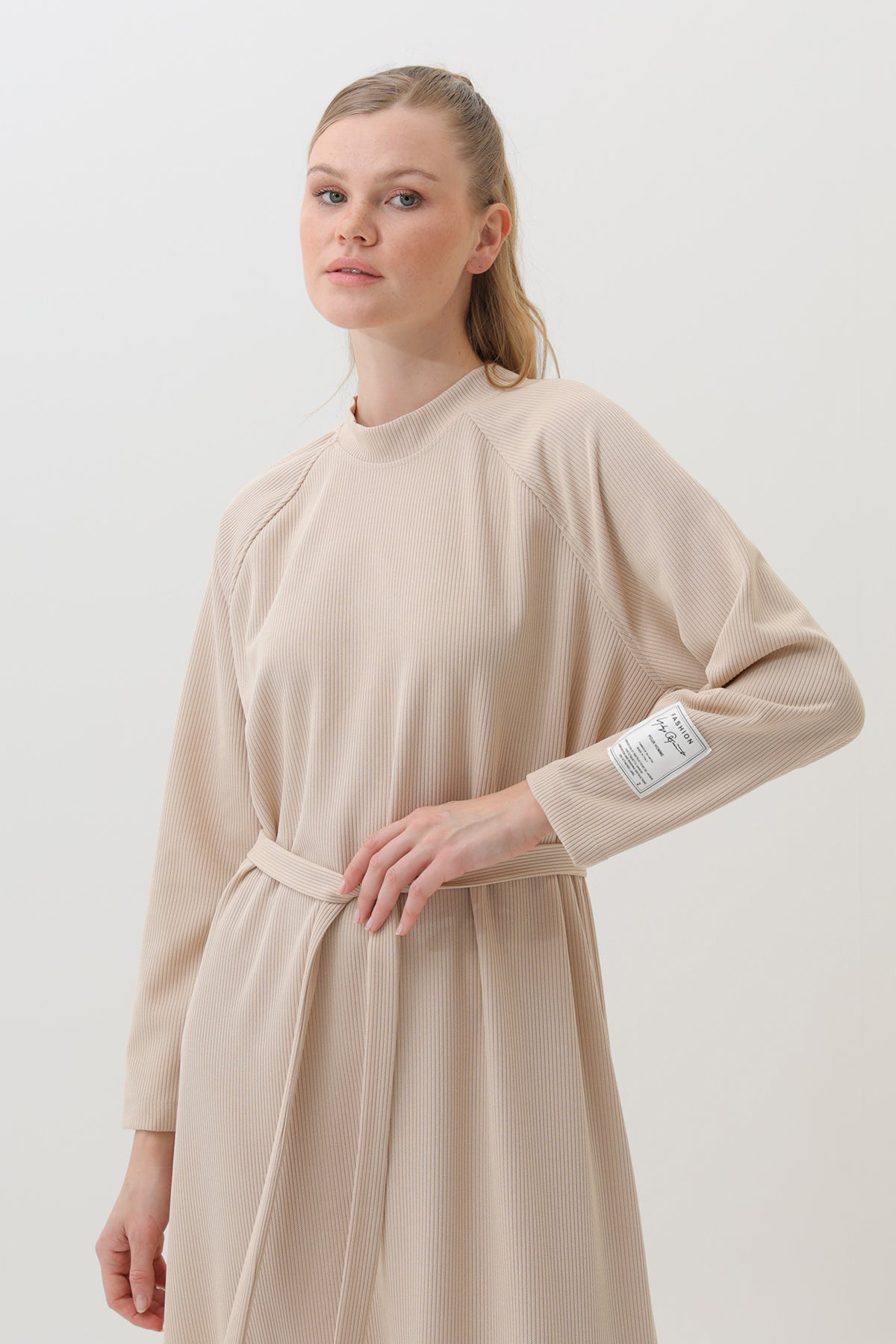 Kadın Kuşak Detaylı Rahat Kesim Triko Elbise-12590ELB