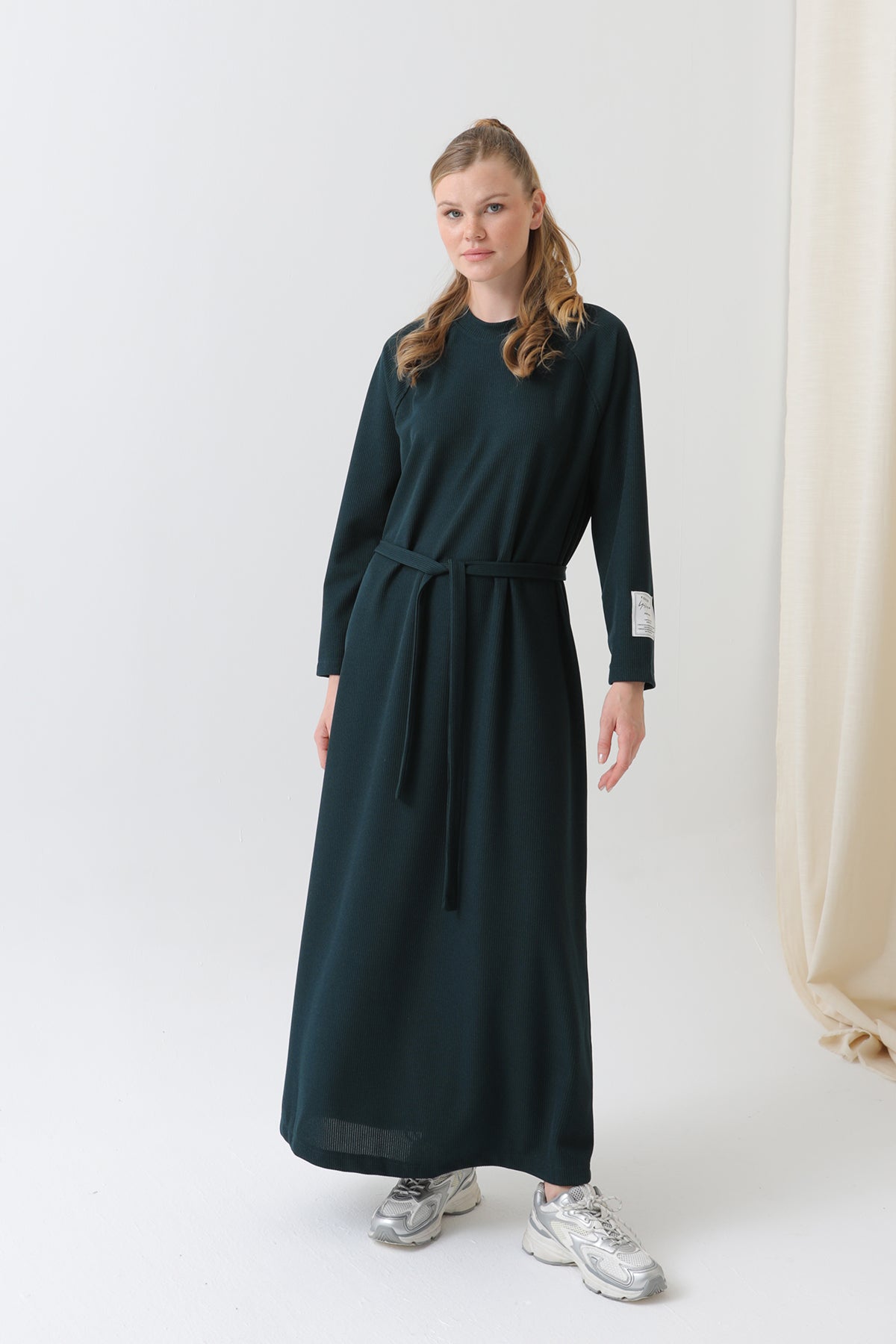 Kadın Kuşak Detaylı Rahat Kesim Triko Elbise-12590ELB