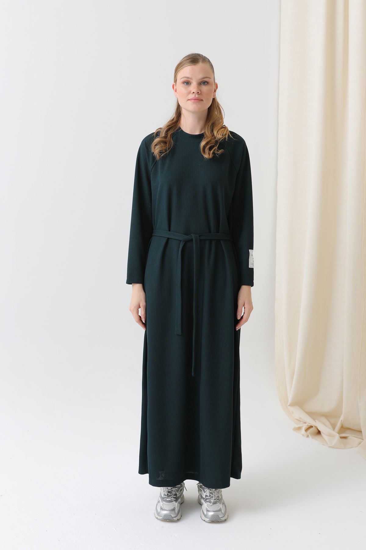 Kadın Kuşak Detaylı Rahat Kesim Triko Elbise-12590ELB