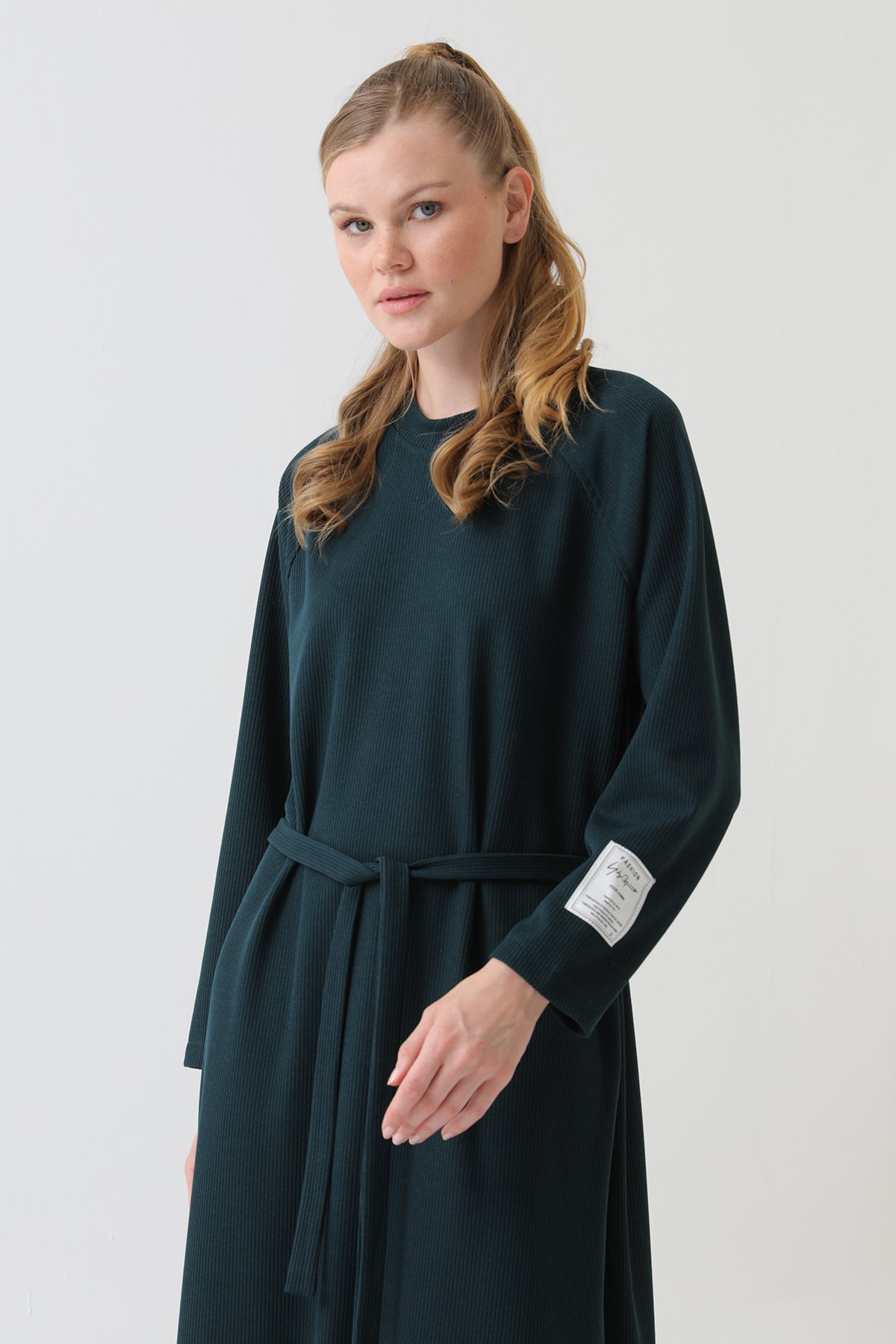 Kadın Kuşak Detaylı Rahat Kesim Triko Elbise-12590ELB