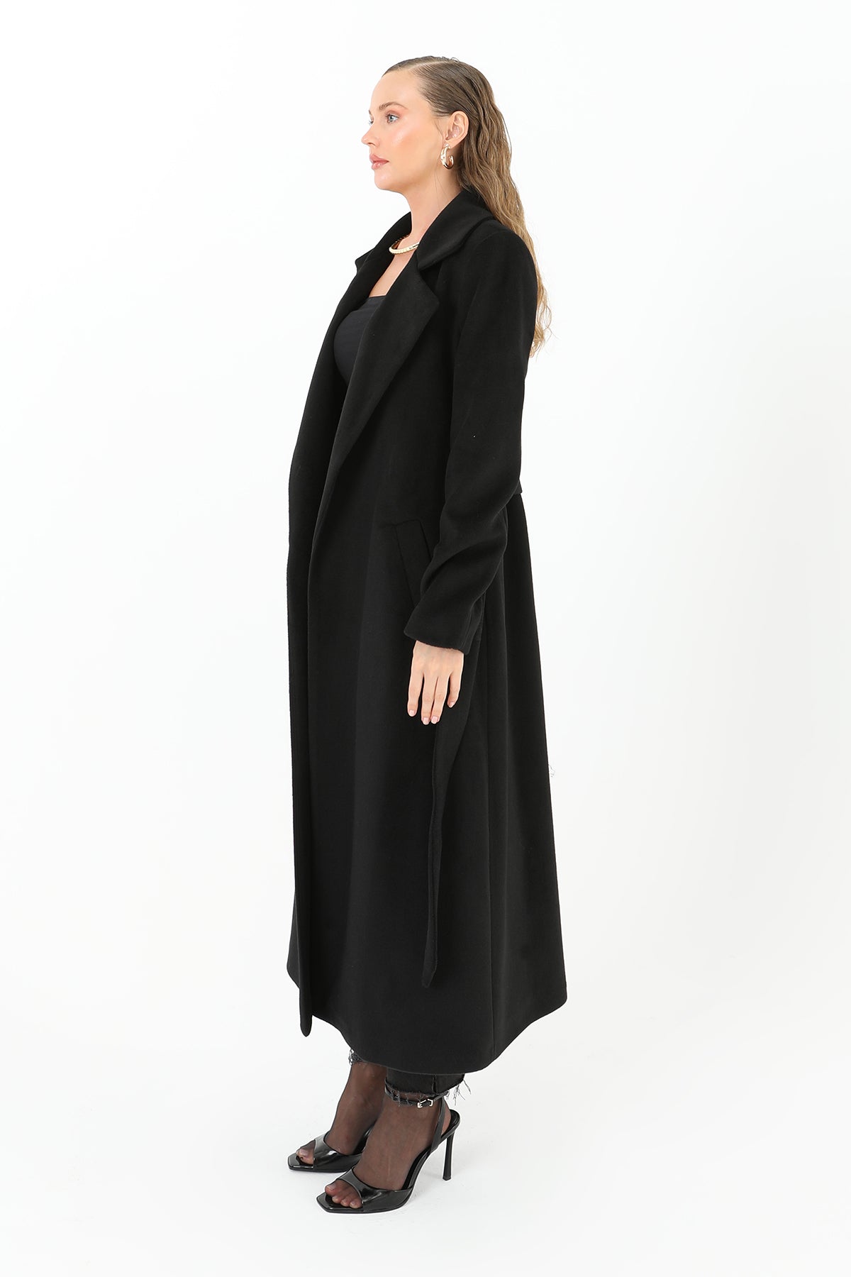 Kadın Kruvaze Yaka Kuşaklı Kaban  - 15170KBN