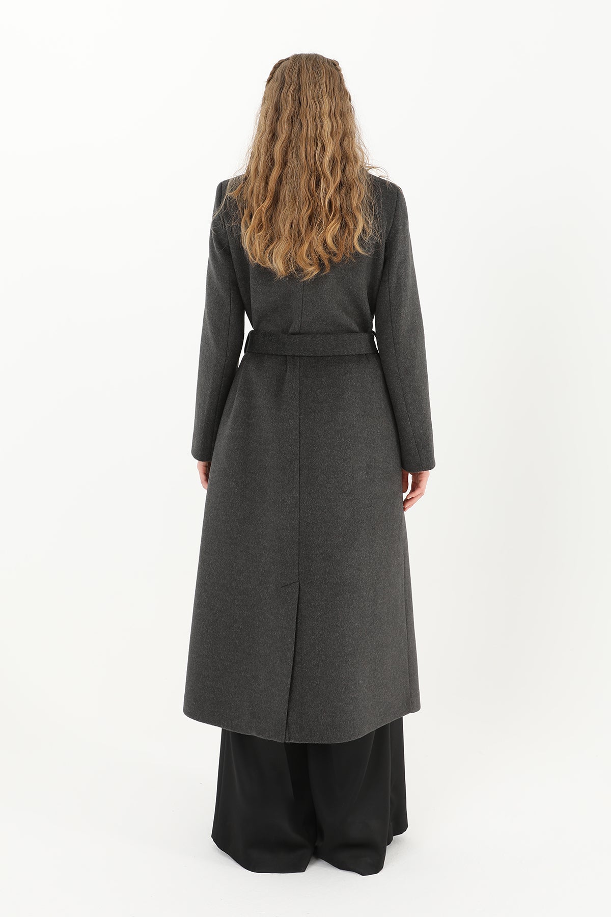 Kadın Kruvaze Yaka Kuşaklı Kaban  - 15170KBN