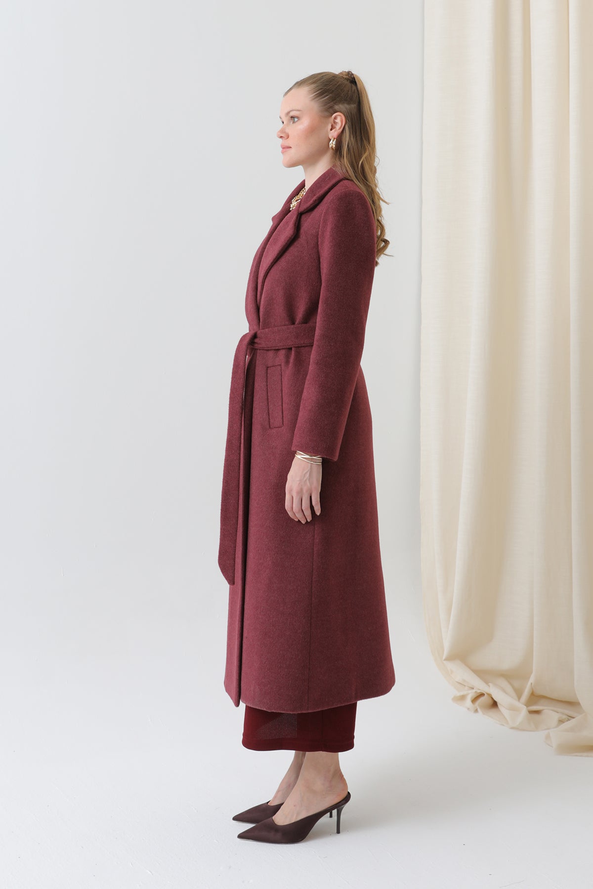 Kadın Kruvaze Yaka Kuşaklı Kaban  - 15170KBN