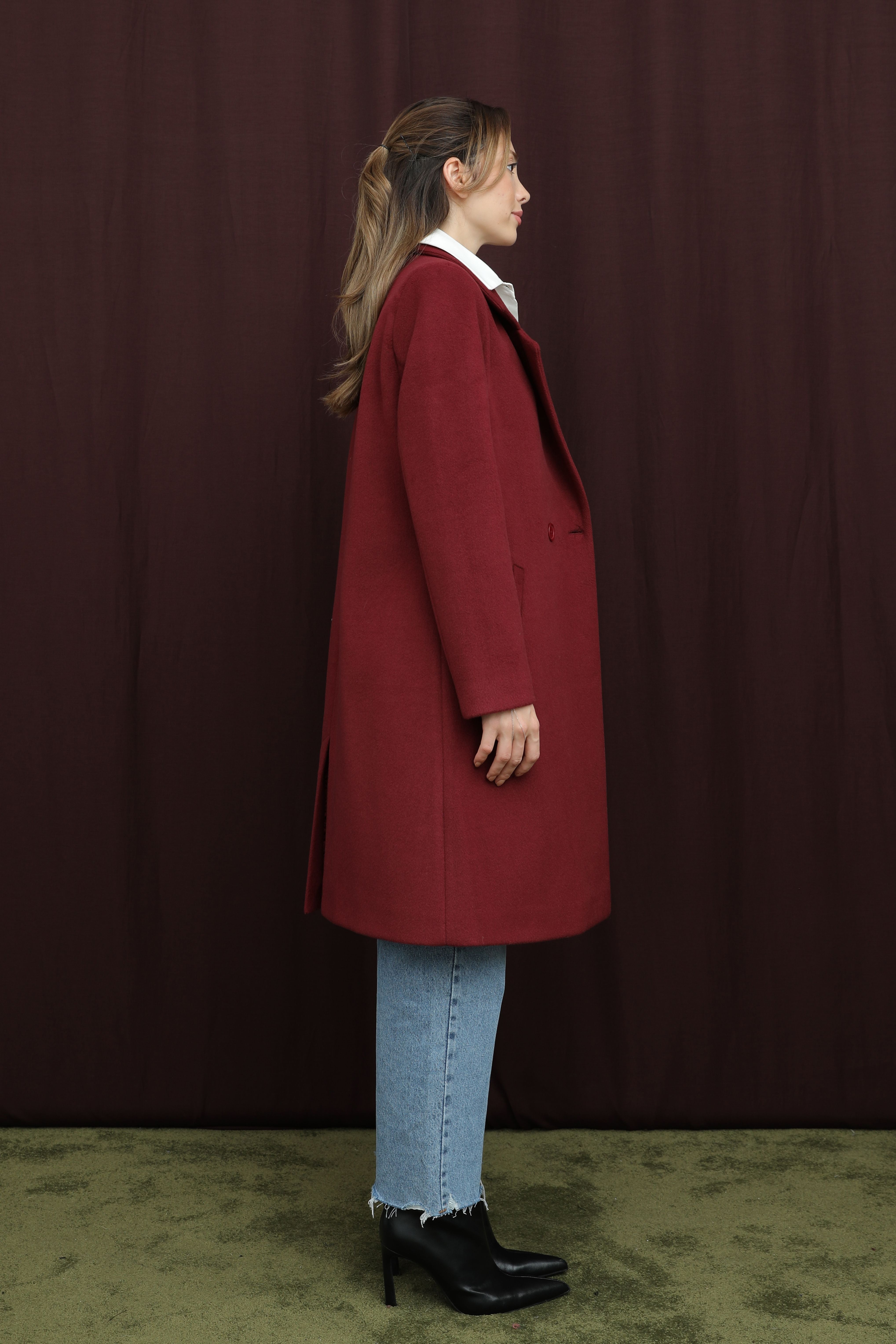 Kadın Kruvaze Yaka Kaşe Kaban -15194KBN