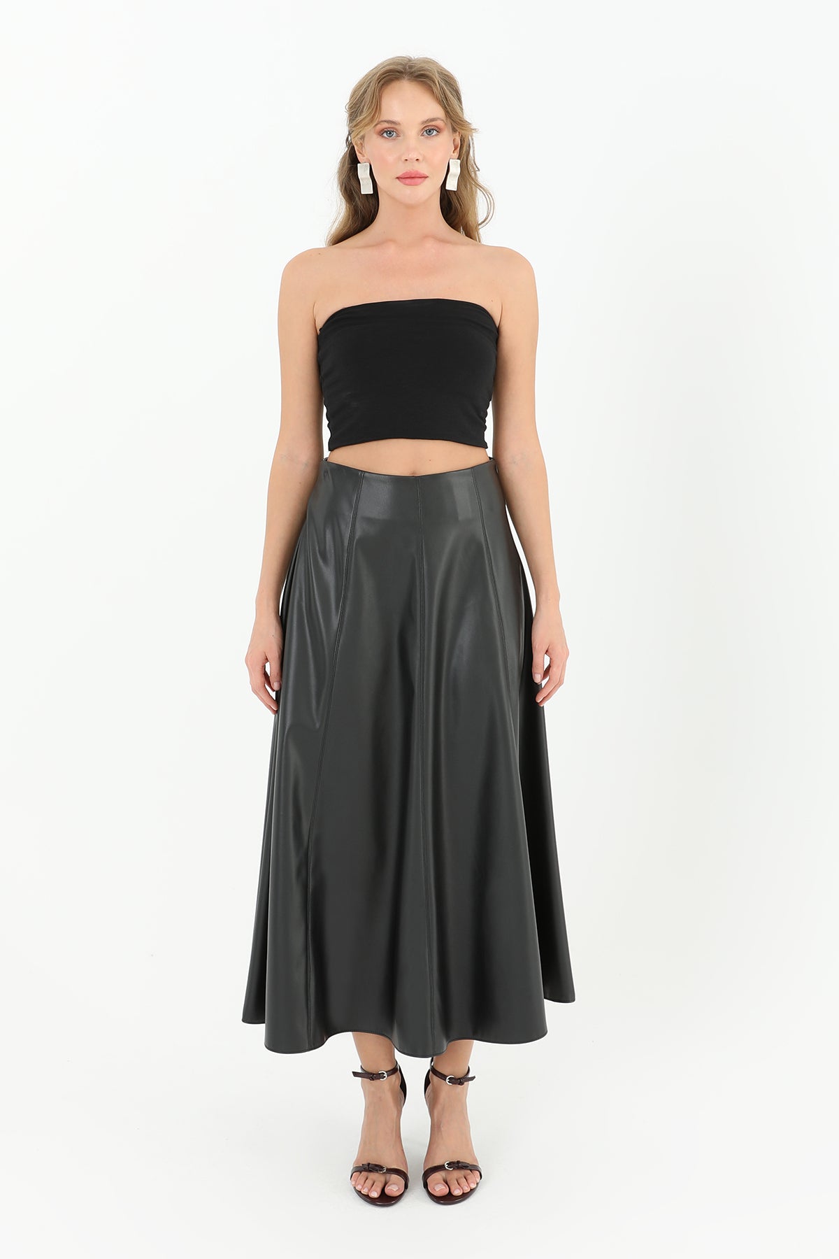 Kadın Fermuarlı Deri Etek  - 18203ETK