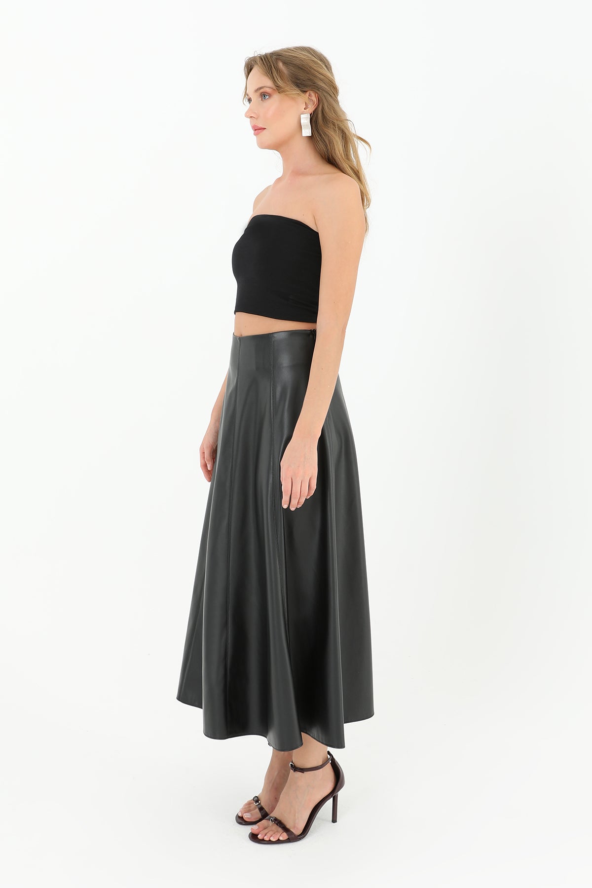 Kadın Fermuarlı Deri Etek  - 18203ETK