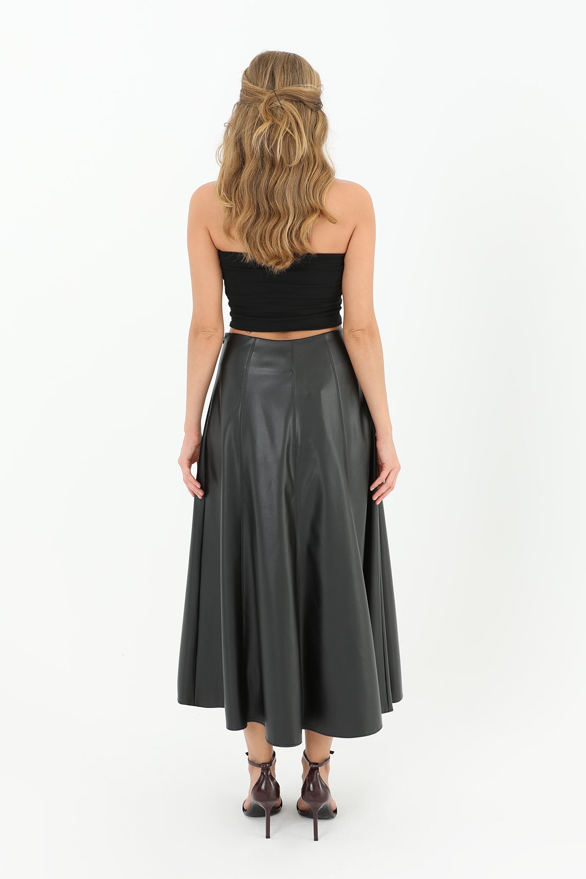 Kadın Fermuarlı Deri Etek  - 18203ETK