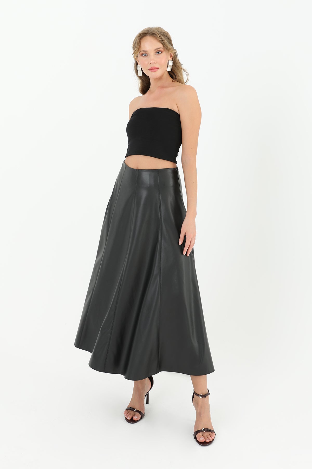 Kadın Fermuarlı Deri Etek  - 18203ETK